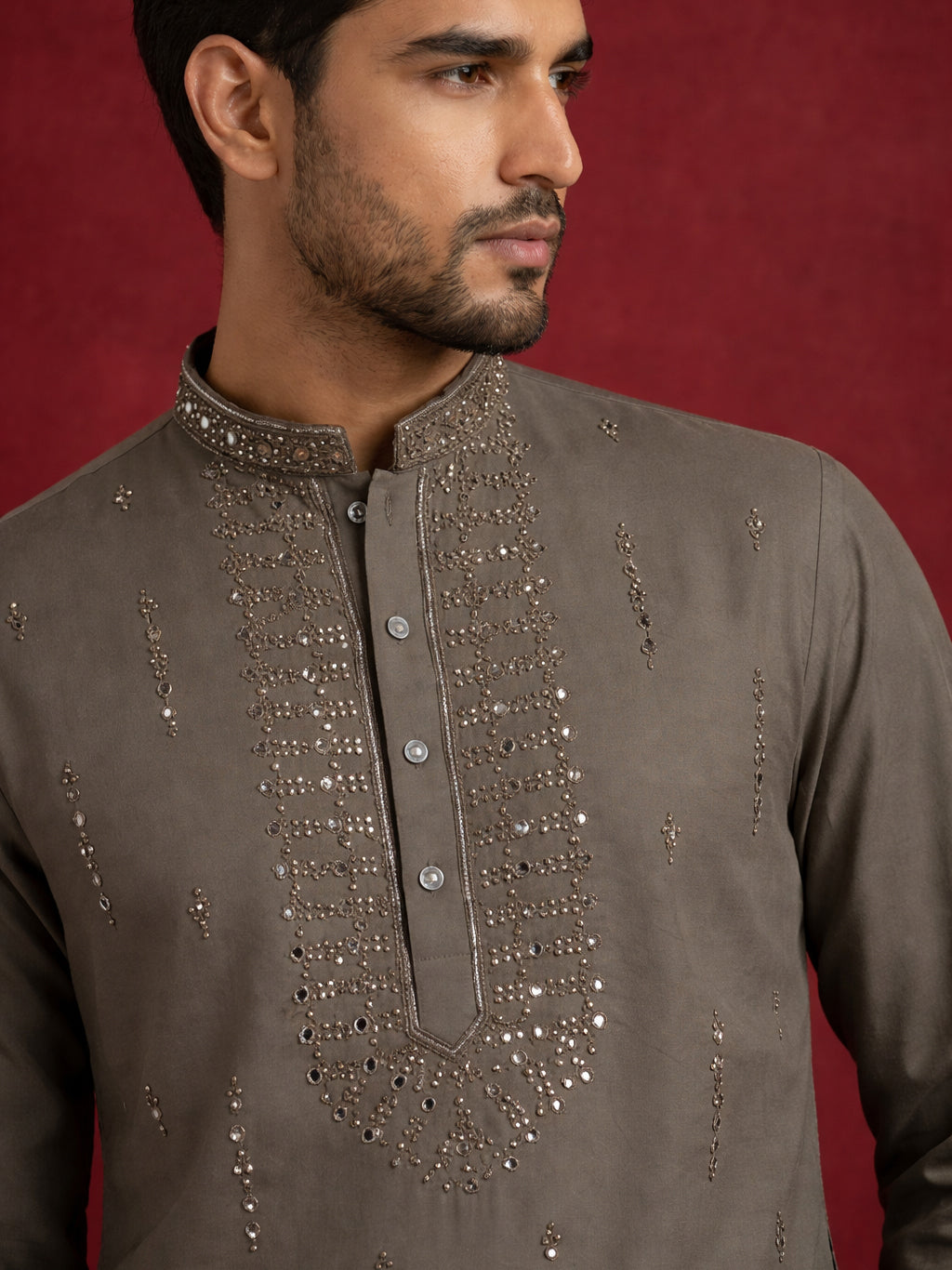 Men Japanese Imported Embroidered Kurta ( 65KO 5474Brown S ) [FF] [I-1]