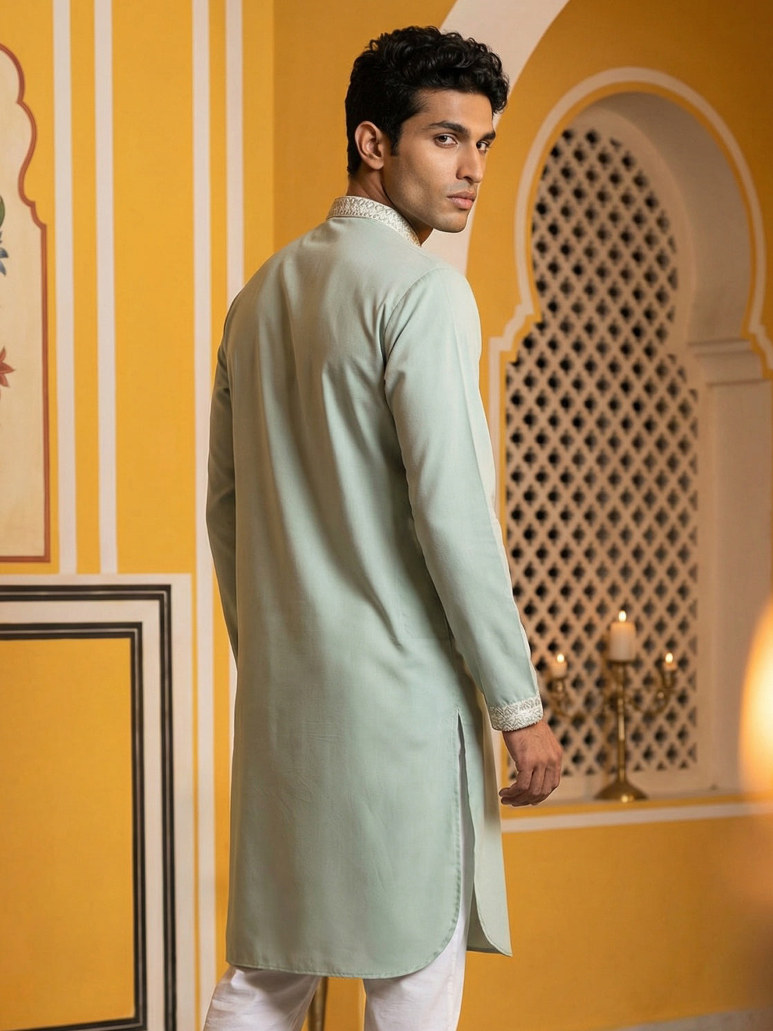 Men Japanese Fabric Embroidered Kurta ( 65KO 5475Green S )