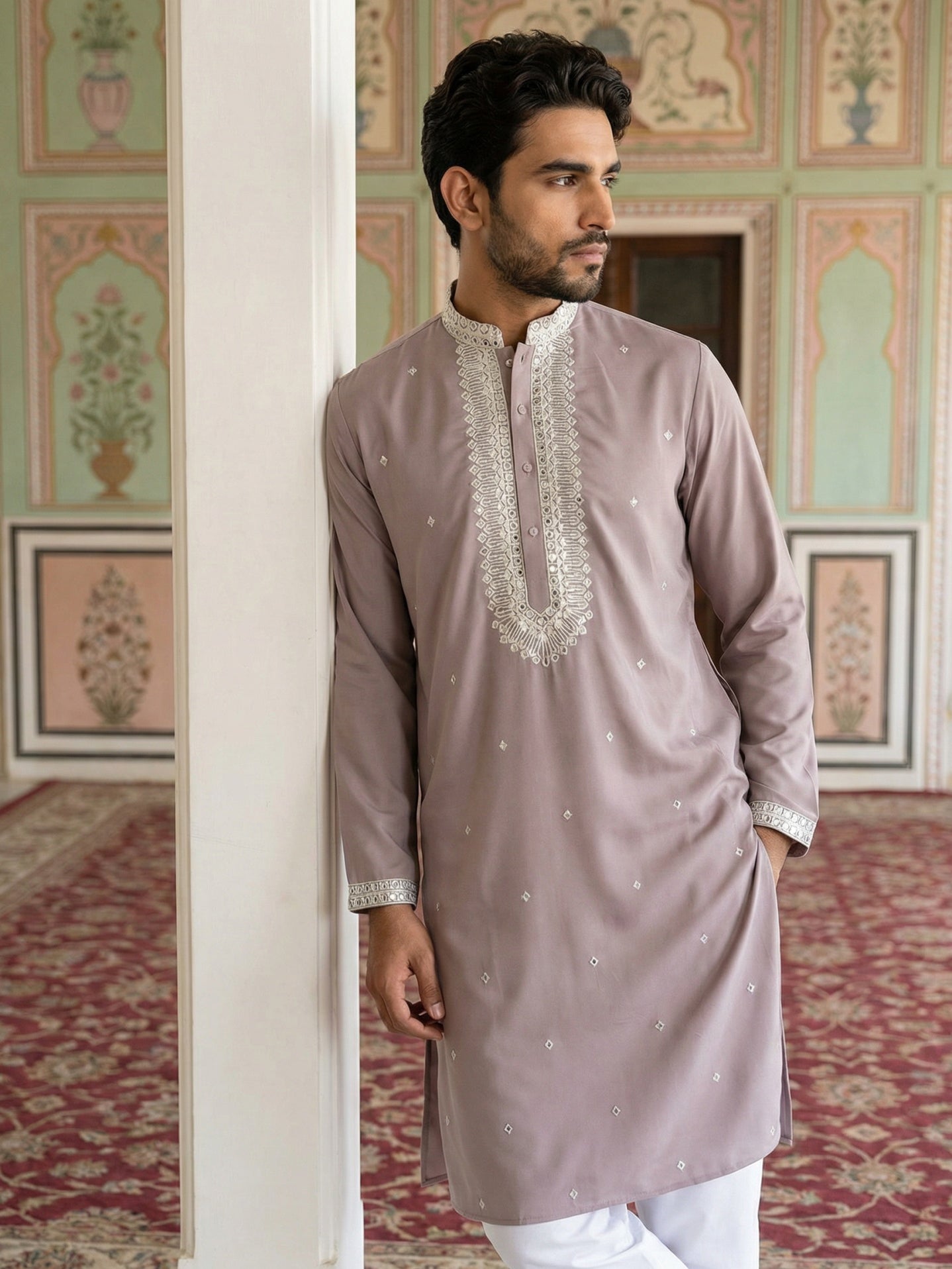 Men Japanese Fabric Embroidered Kurta ( 65KO 5475Magenta S )