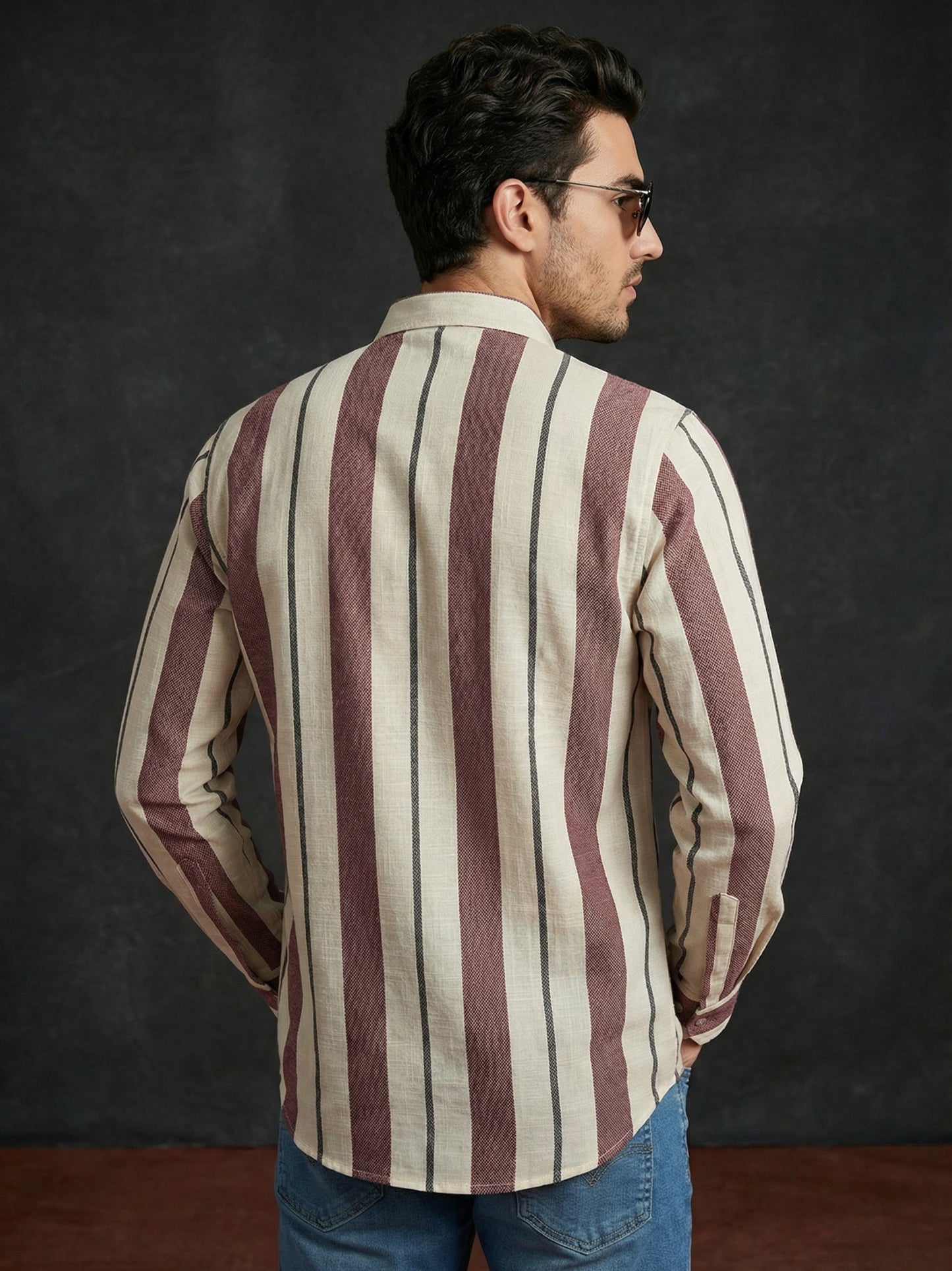Men Traditional Stripe Printed Short Kurta ( 65KO 5484Coffee S ) [FF] [ A13 ]