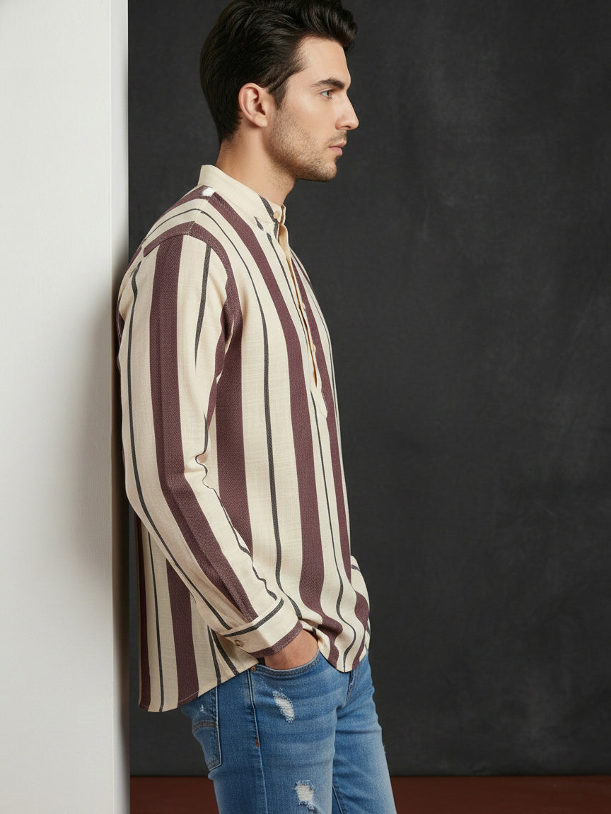 Men Traditional Stripe Printed Short Kurta ( 65KO 5484Coffee S ) [FF] [ A13 ]