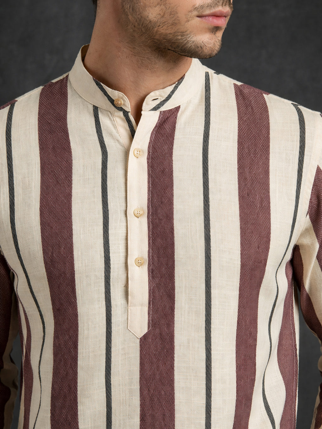 Men Traditional Stripe Printed Short Kurta ( 65KO 5484Coffee S ) [FF] [ A13 ]
