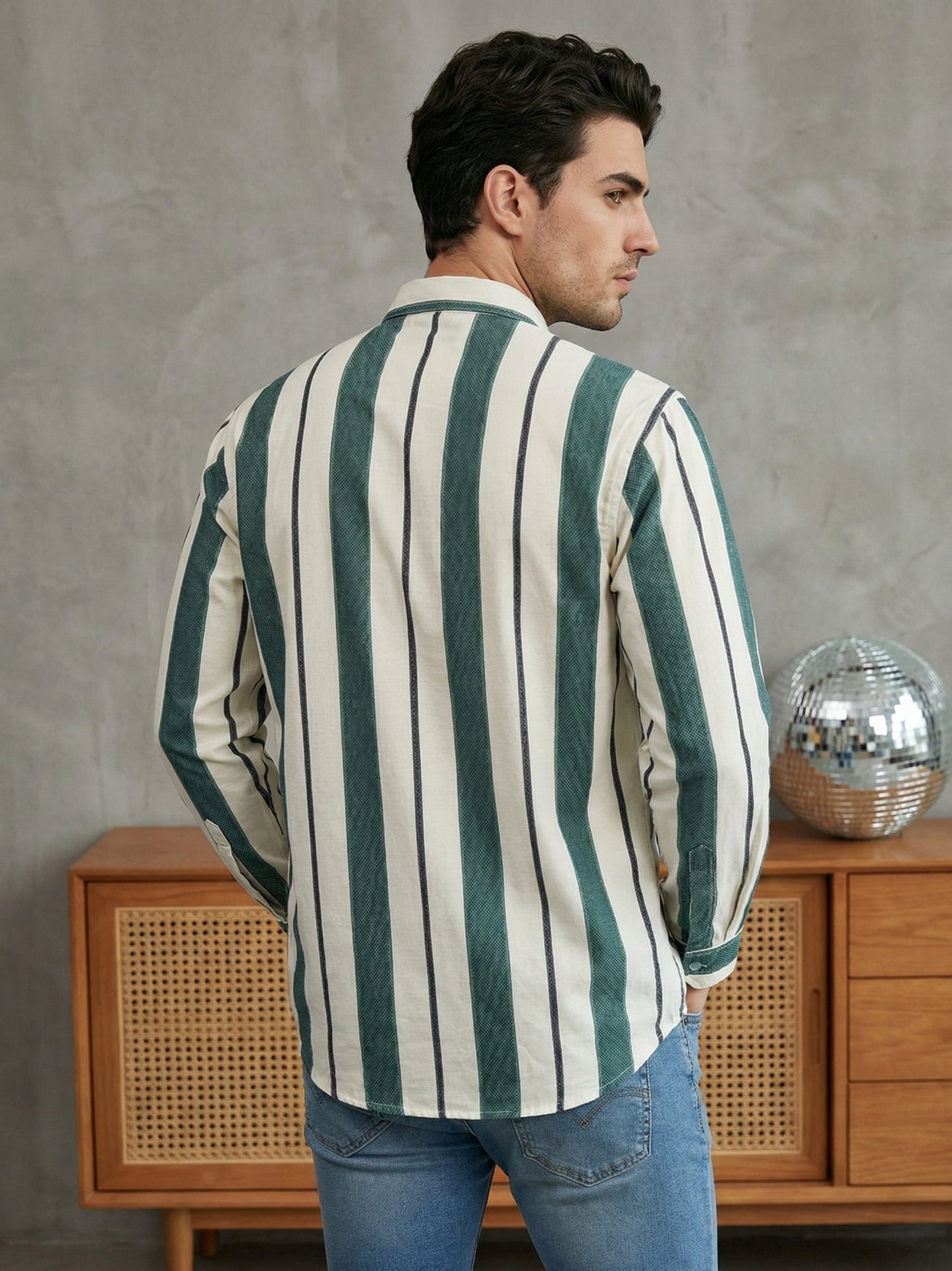 Men Traditional Stripe Printed Short Kurta ( 65SK 5484Green ) [FF] [K-13]