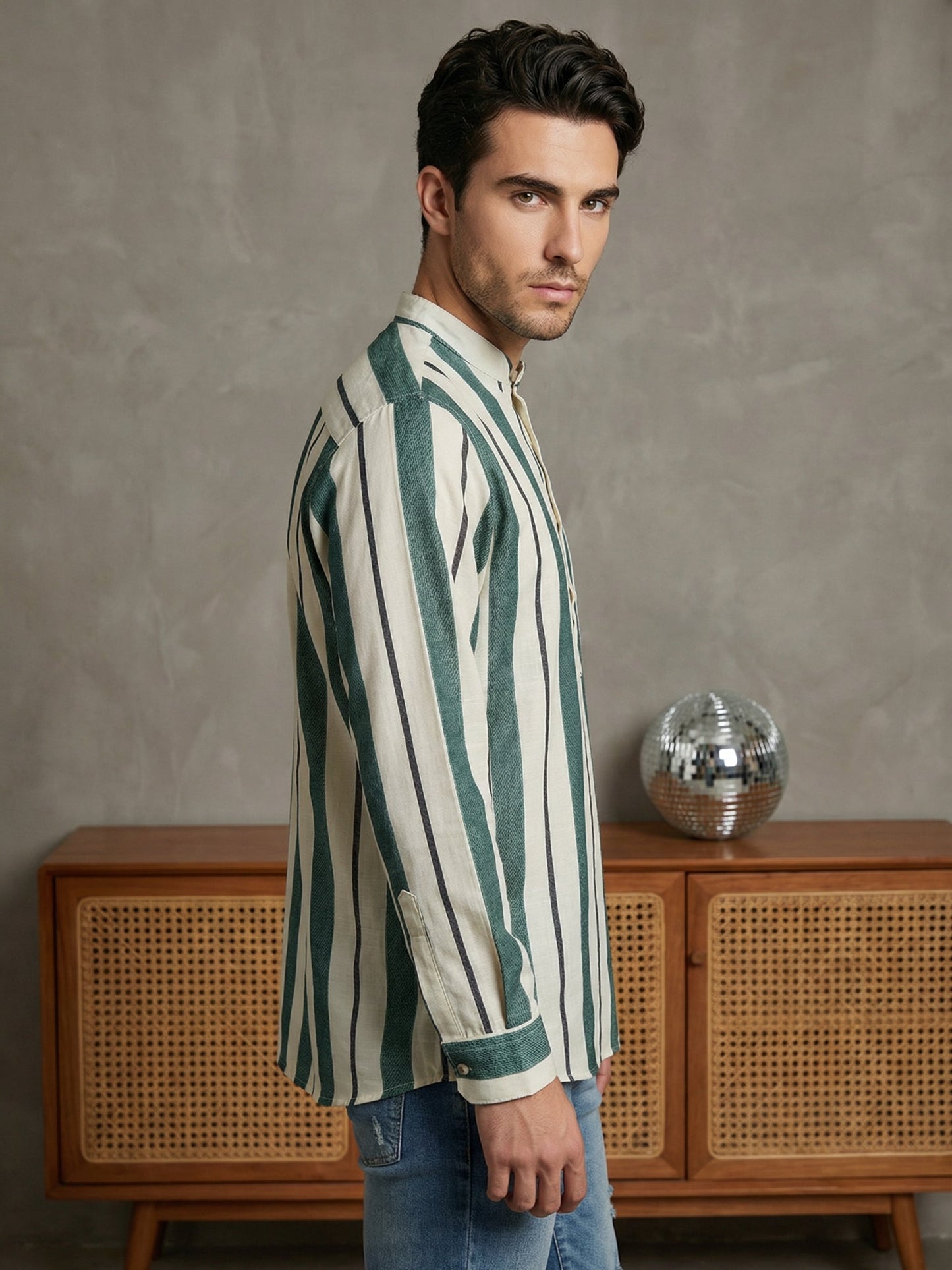 Men Traditional Stripe Printed Short Kurta ( 65SK 5484Green ) [FF] [K-13]