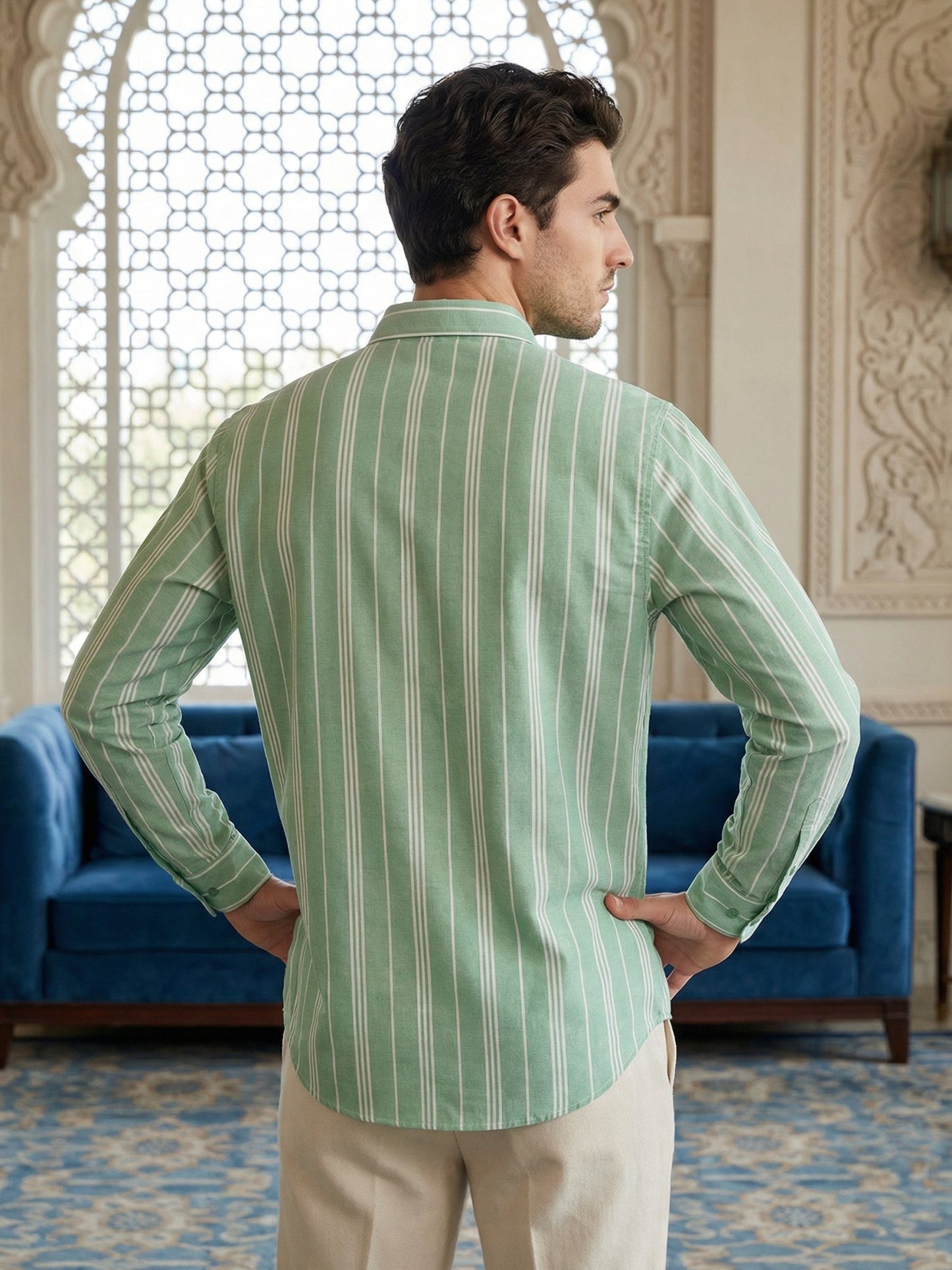 Stripe Pattern Cotton Blend Ethnic Kurta ( 65KO 5485Green S ) [FF] [K-13]