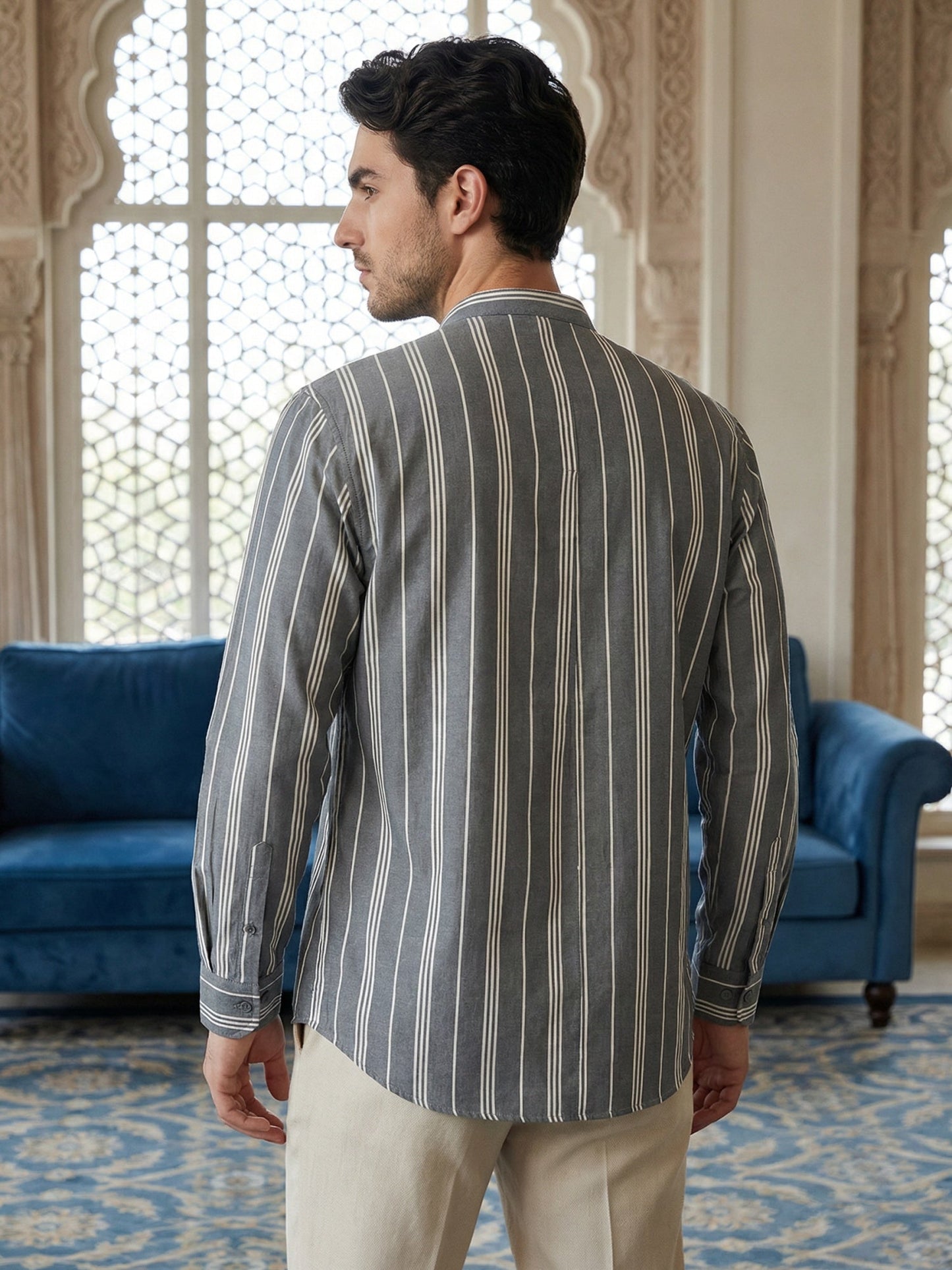 Stripe Pattern Cotton Blend Ethnic Kurta ( 65KO 5485Grey S ) [FF] [K-13]