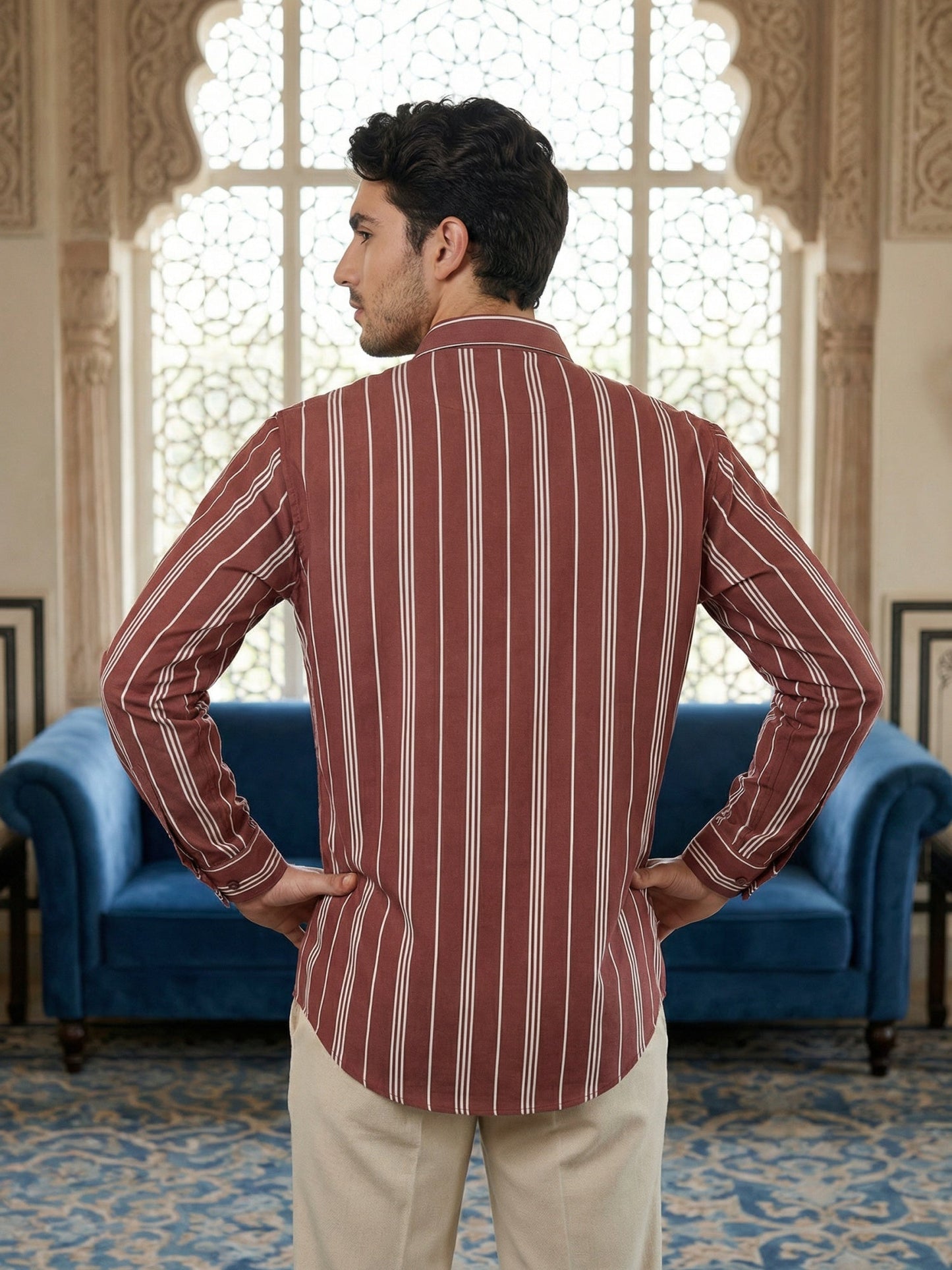 Stripe Pattern Cotton Blend Ethnic Kurta ( 65KO 5485Rust S ) [FF] [K-13]