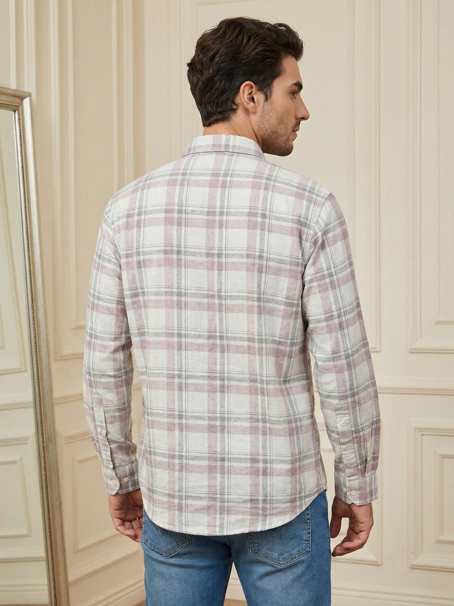 Men Classic Check Design Short Kurta ( 65KO 5486Pink S ) [FF] [ A14 ]