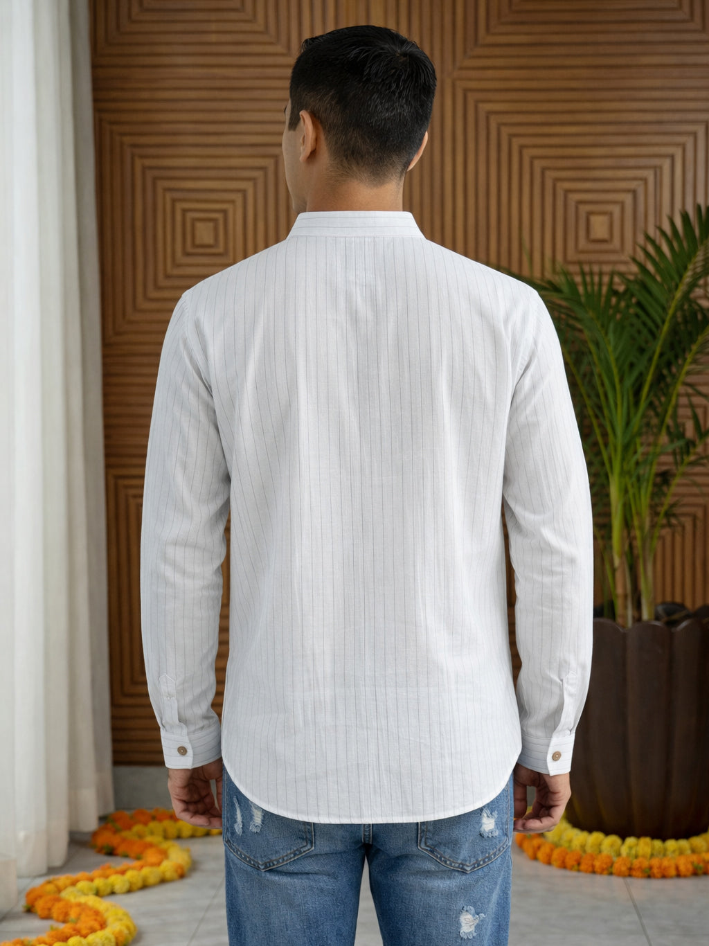 Men Striped Pure Cotton Short Kurta ( 65KO 5487White S ) [FF] [K-13]