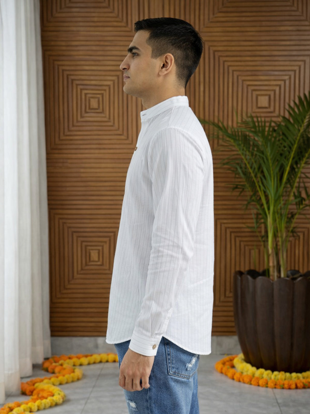 Men Striped Pure Cotton Short Kurta ( 65KO 5487White S ) [FF] [K-13]