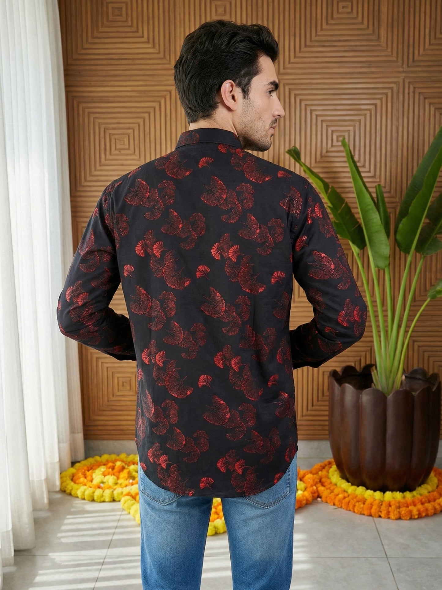 Men Classic Floral Design Short Kurta ( 65KO 5493Black S ) [FF] [K-13]