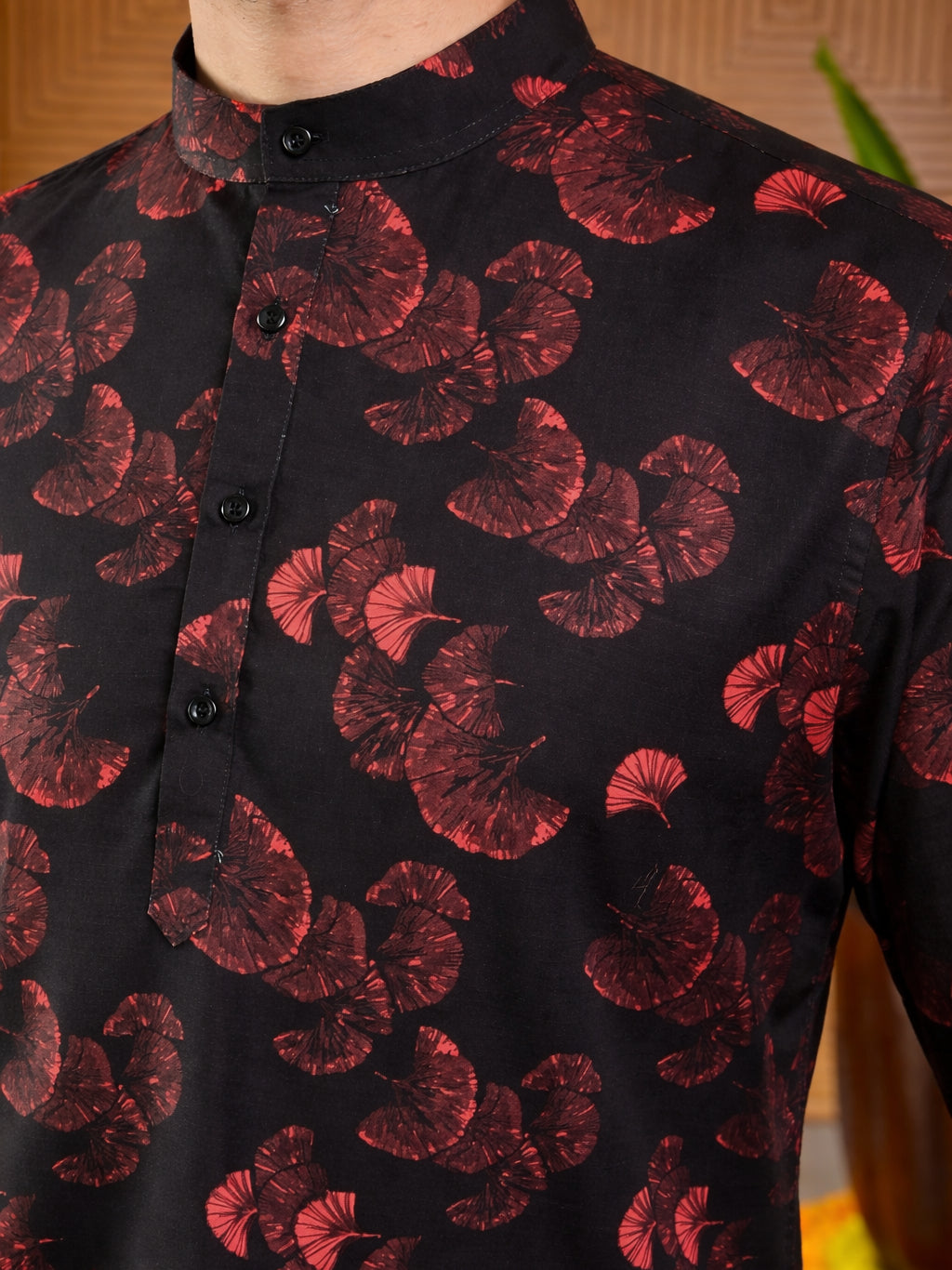 Men Classic Floral Design Short Kurta ( 65KO 5493Black S ) [FF] [K-13]