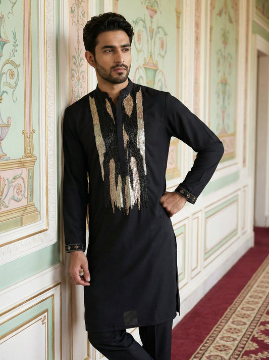 Japanese Fabric Embroidered Kurta ( 65KO 5497Black S ) [FF] [B-6]