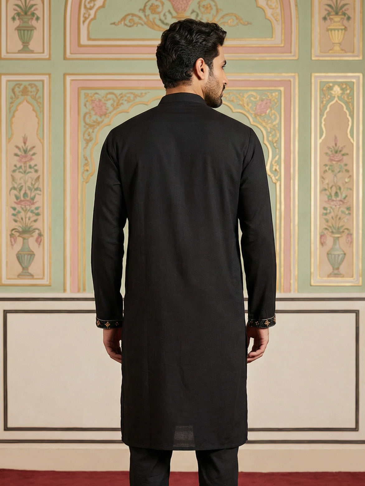 Japanese Fabric Embroidered Kurta ( 65KO 5497Black S ) [FF] [B-6]