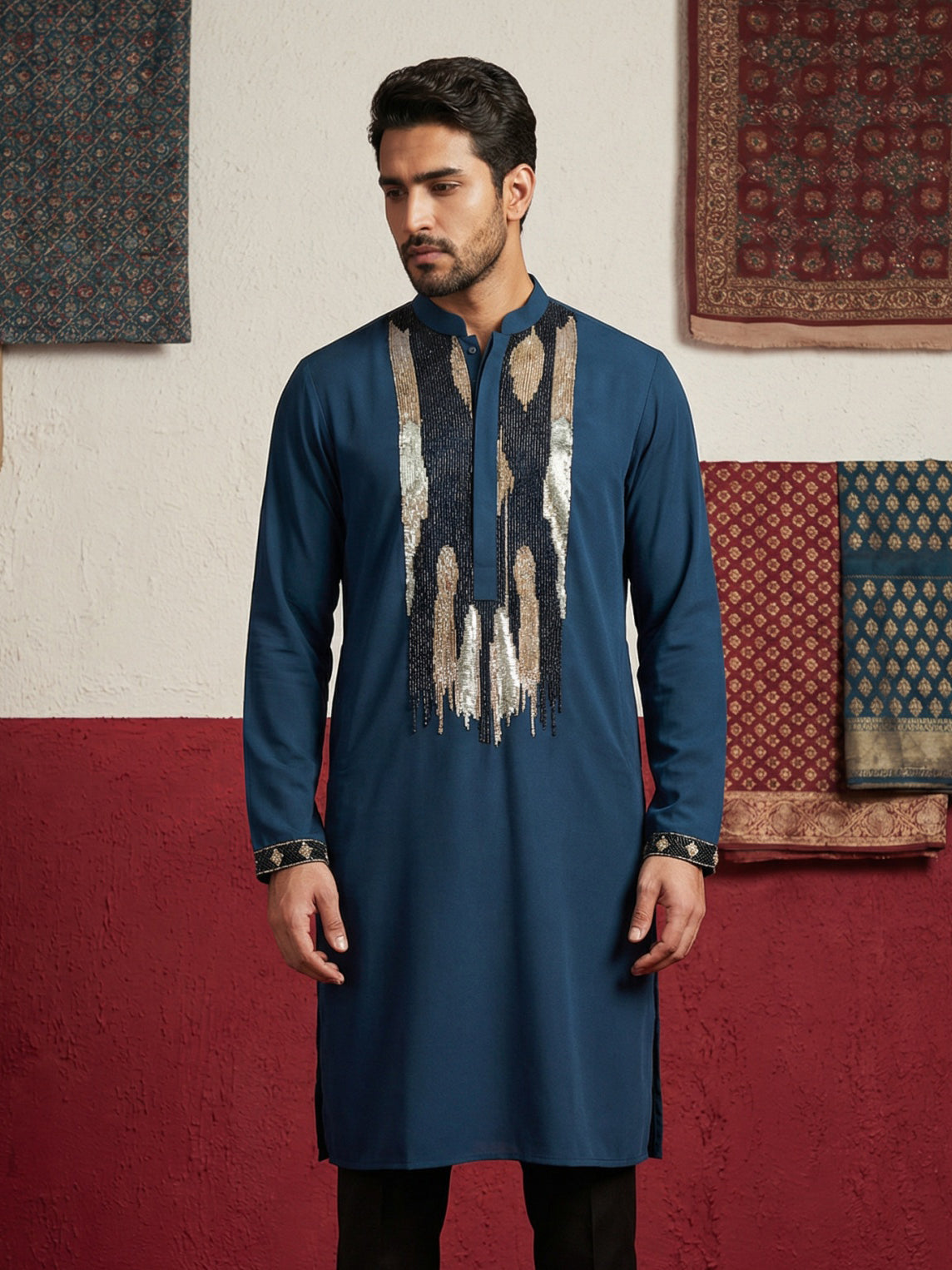 Japanese Fabric Embroidered Kurta ( 65KO 5497Peacock S ) [FF] [B-6]
