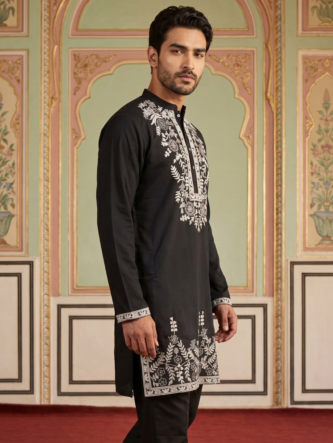 Men Japanese Fabric Embroidered Kurta ( 65KO 5498Black )
