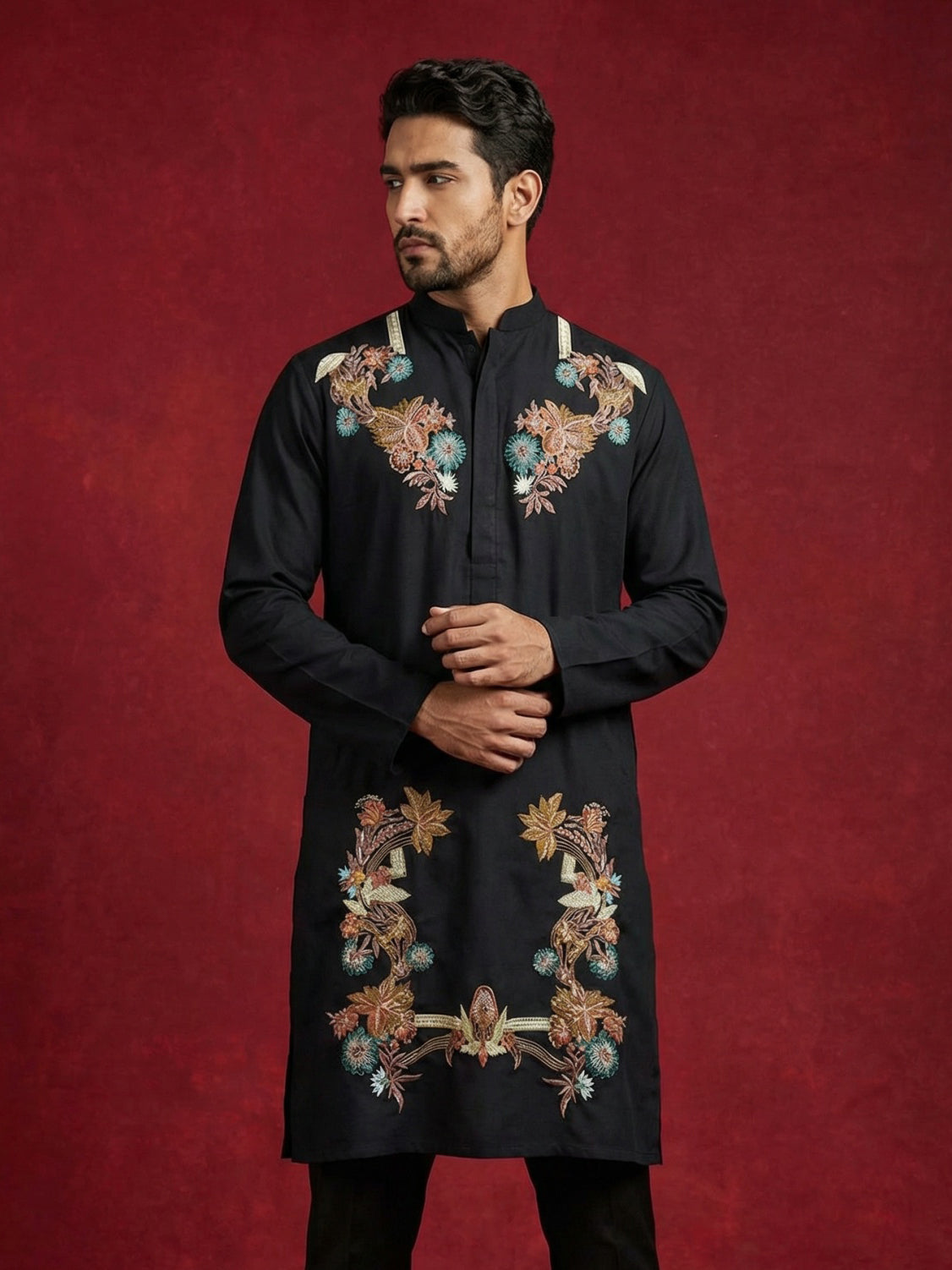 Japanese Imported Fabric Embroidered Kurta ( 65KO 5499Black S ) [FF] [E-10]