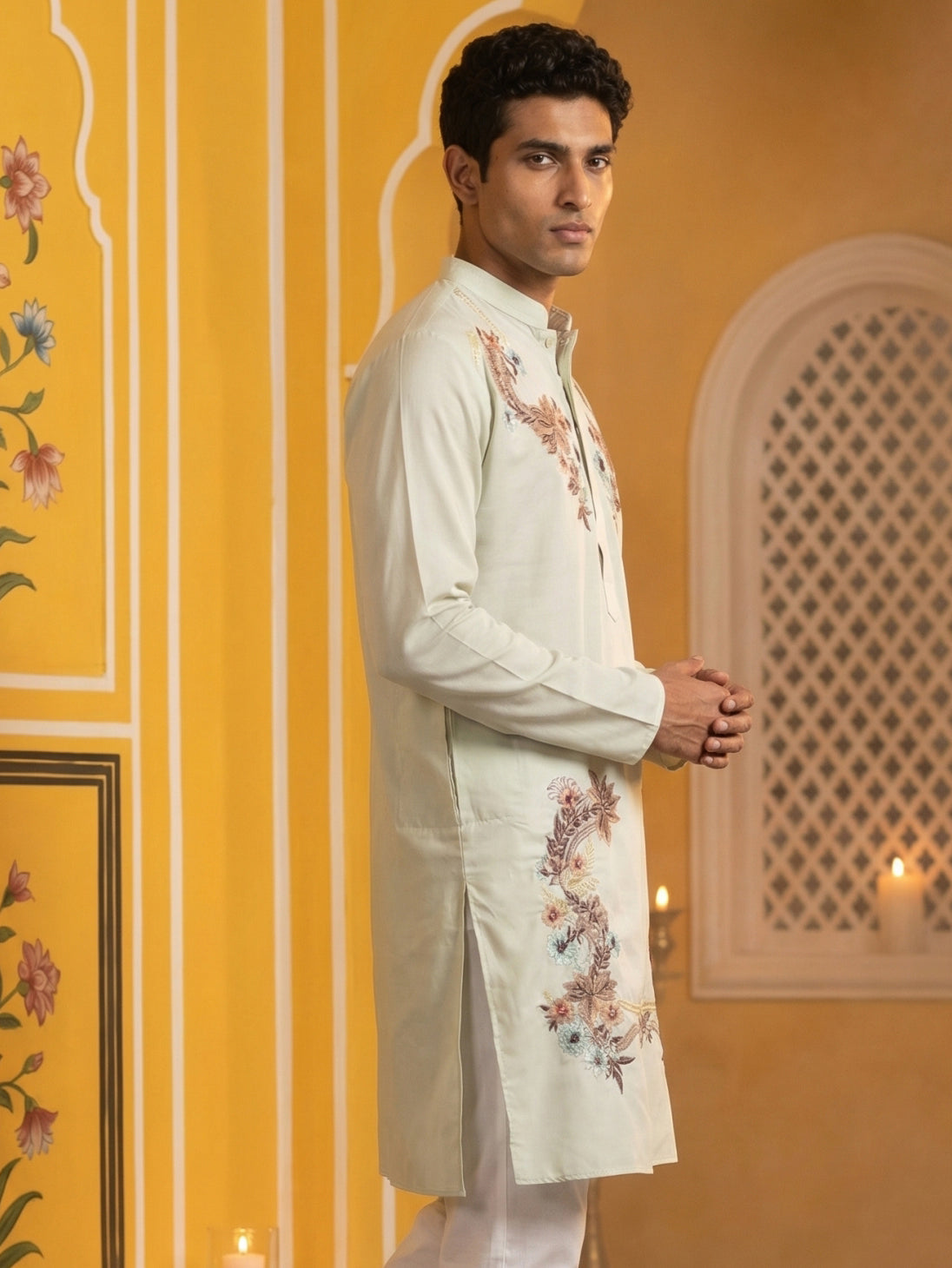 Japanese Imported Fabric Embroidered Kurta ( 65KO 5499White )