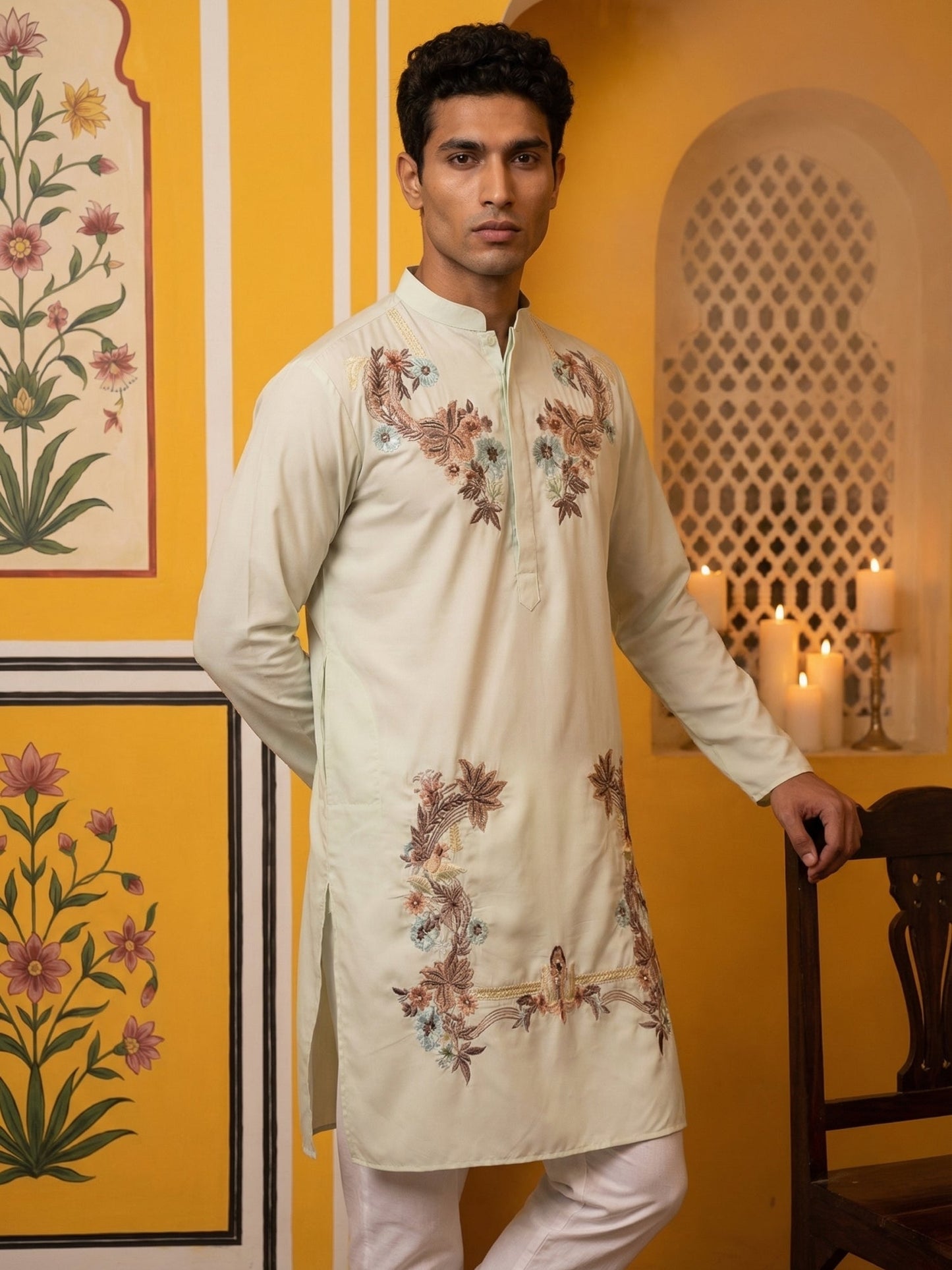 Japanese Imported Fabric Embroidered Kurta ( 65KO 5499White )