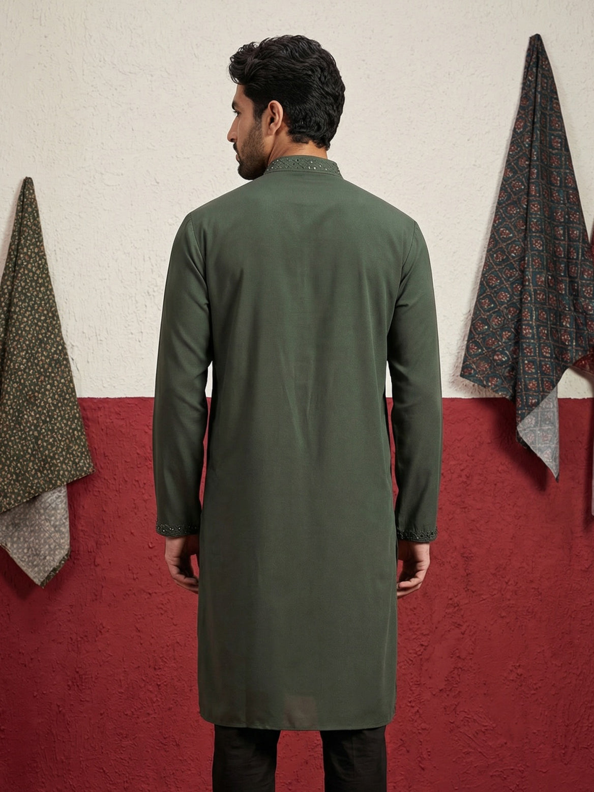 Japanese Fabric & Mirror Work Kurta ( 65KO 5500Olive S ) [FF] [Q-7]