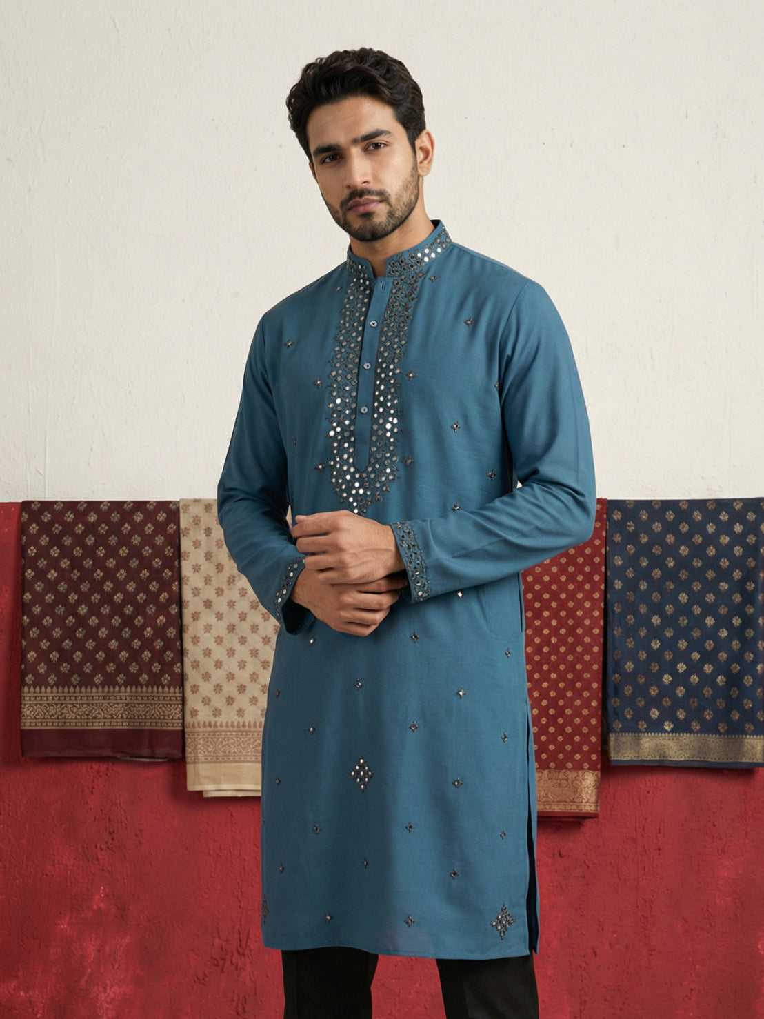 Japanese Fabric & Mirror Work Kurta ( 65KO 5500Peacock S ) [FF] [Q-7]