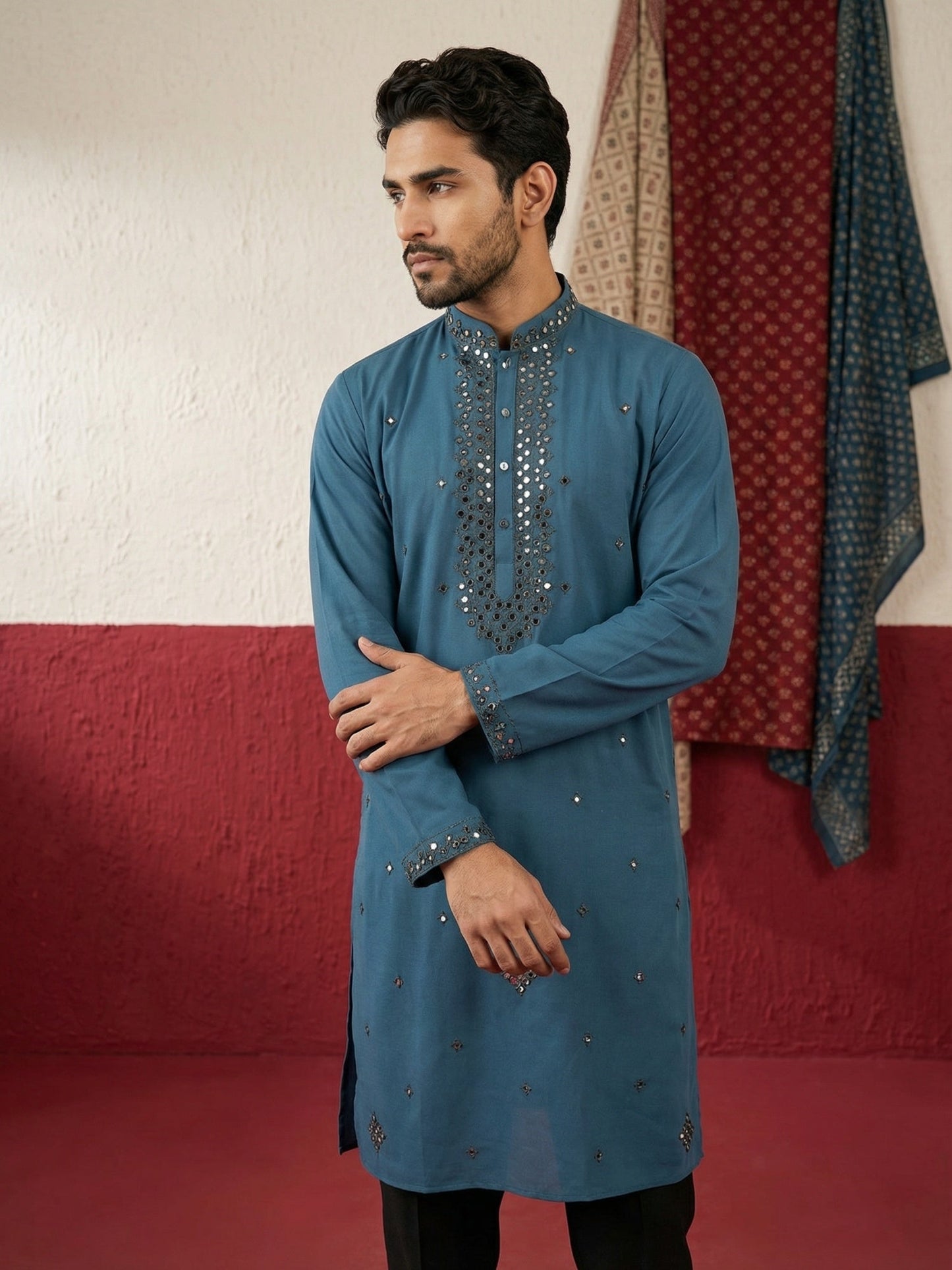 Japanese Fabric & Mirror Work Kurta ( 65KO 5500Peacock S ) [FF] [Q-7]