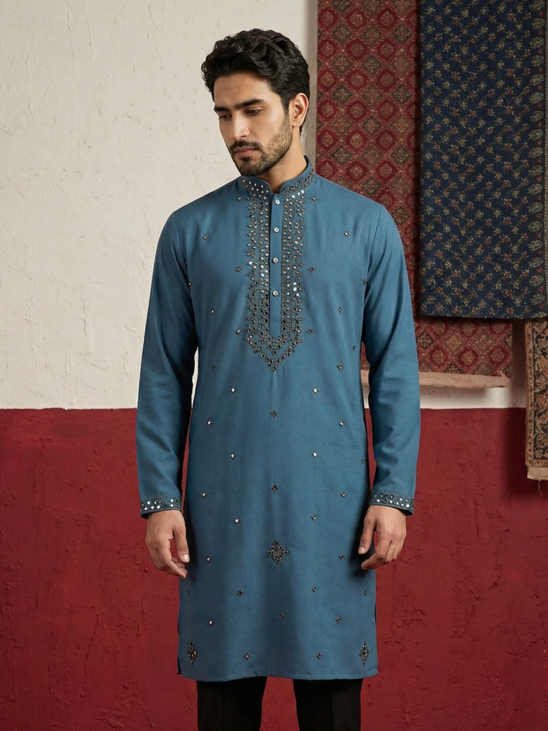 Japanese Fabric & Mirror Work Kurta ( 65KO 5500Peacock S ) [FF] [Q-7]