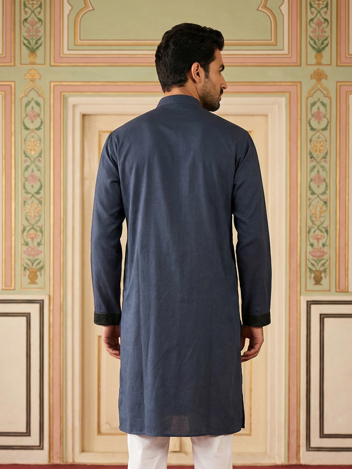 Modern Ethnic Silk Blend Kurta ( 65KO 5501Navy S ) [FF] [A-1-4]