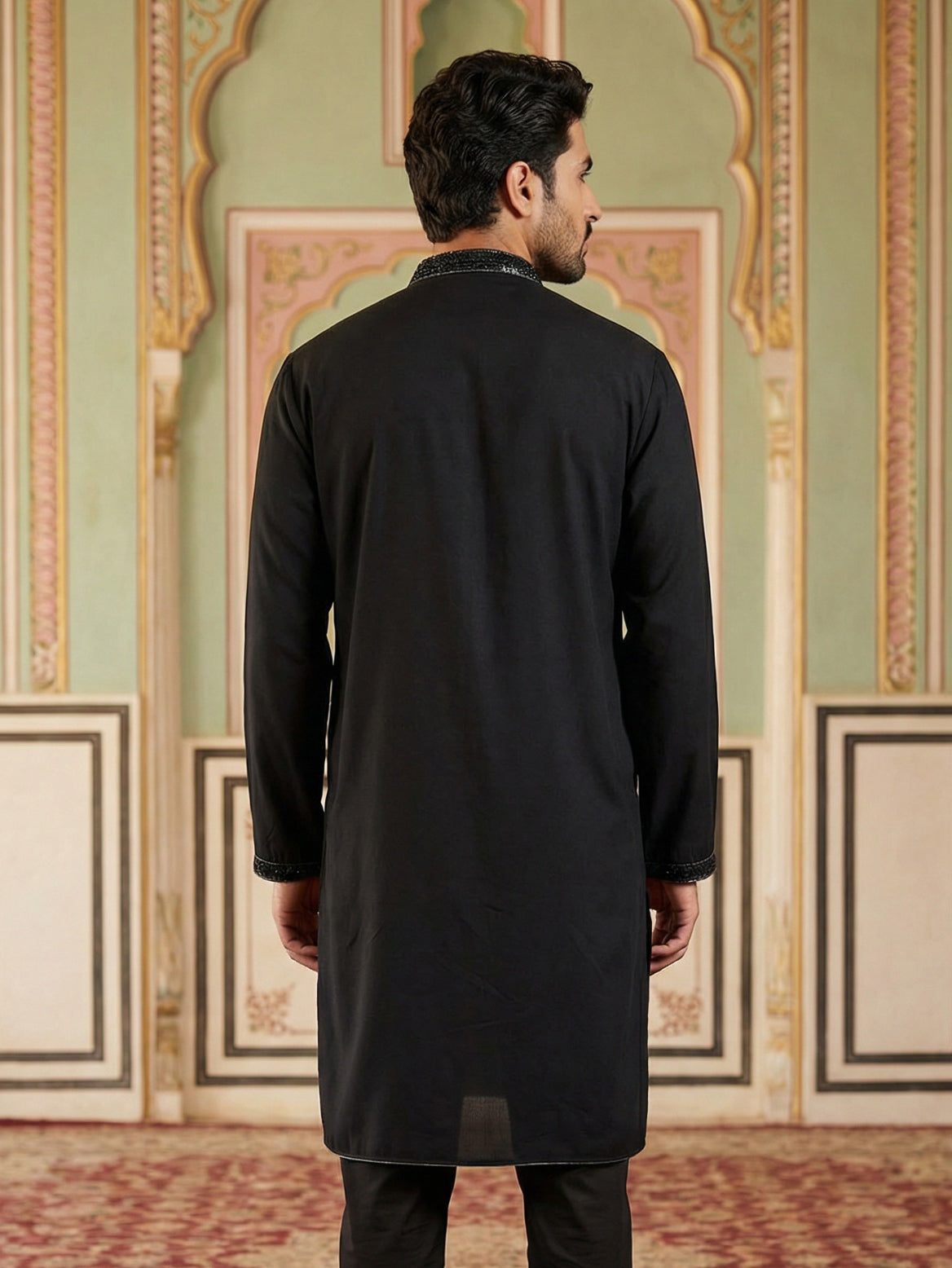 Japanese Cotton Blend Embroidered Kurta ( 65KO 5502Black S )