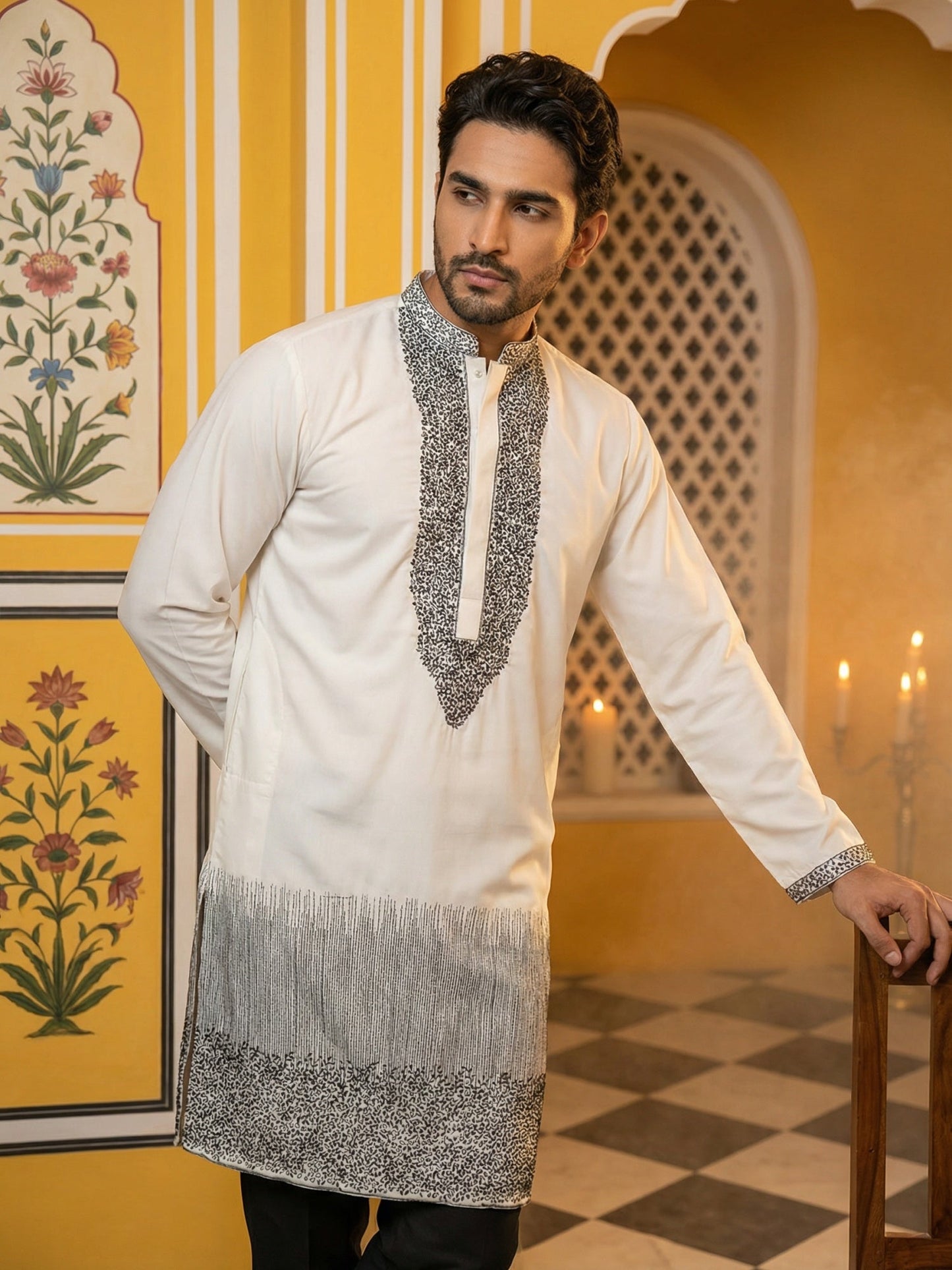 Japanese Cotton Blend Embroidered Kurta ( 65KO 5502White S )