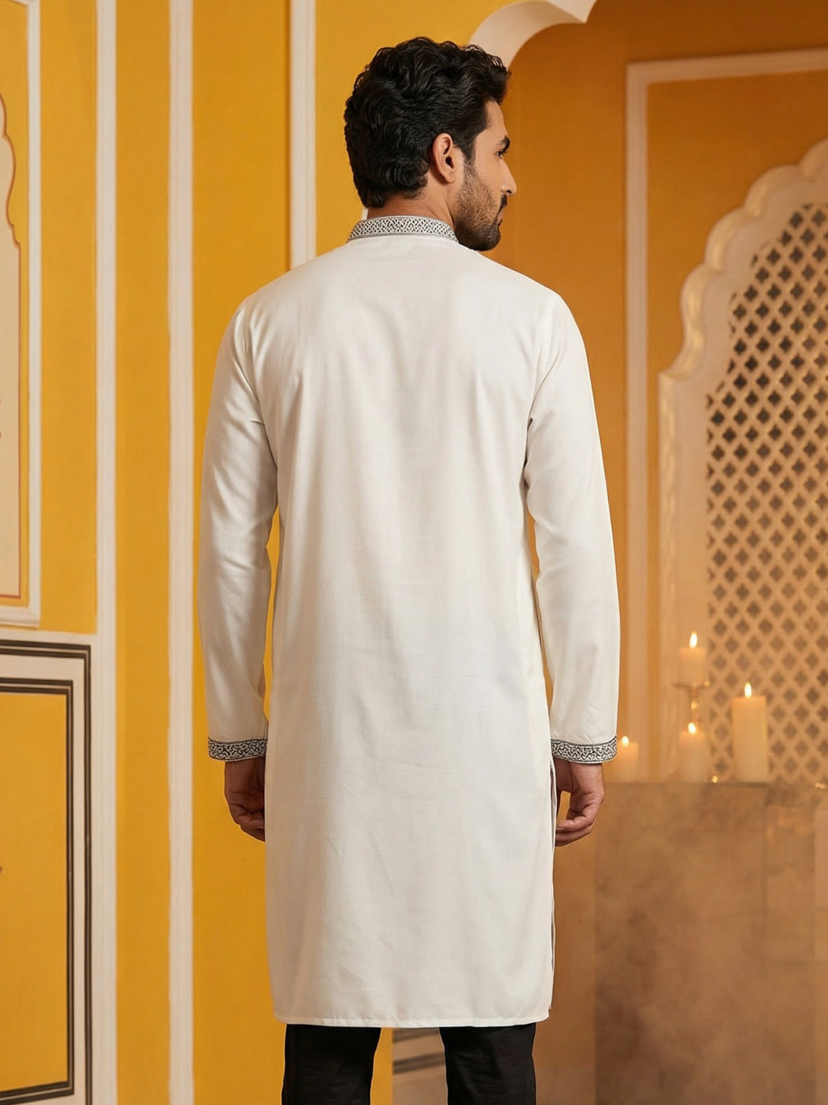 Japanese Cotton Blend Embroidered Kurta ( 65KO 5502White S )