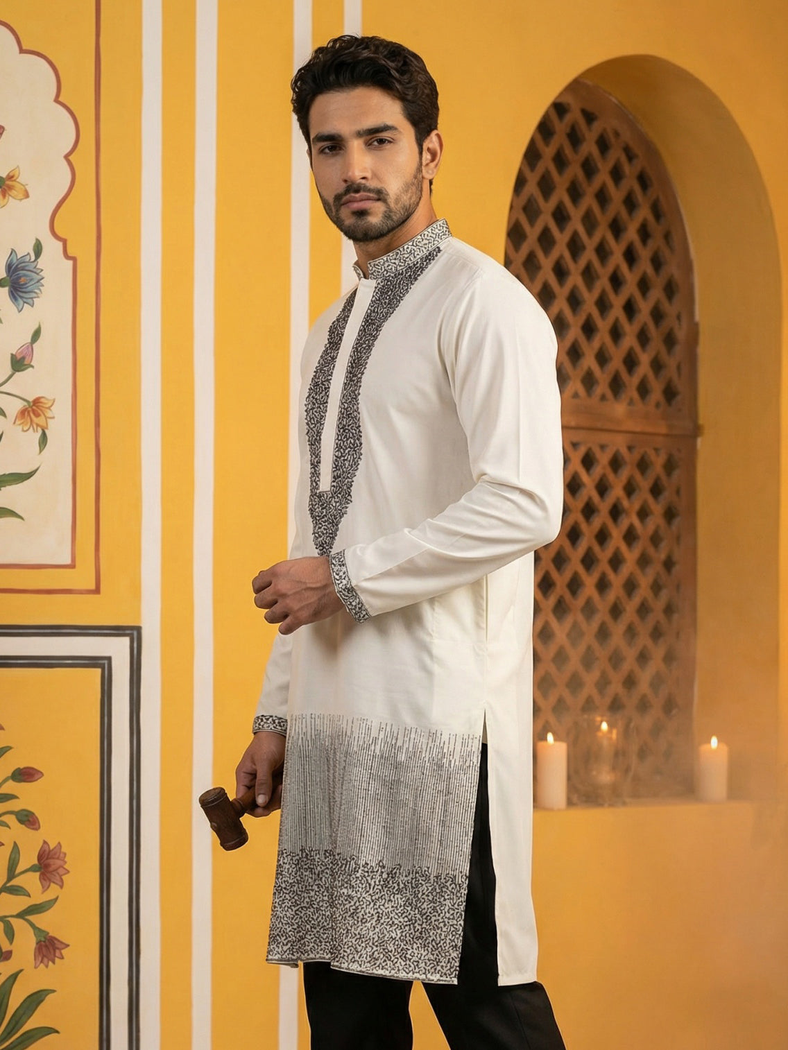 Japanese Cotton Blend Embroidered Kurta ( 65KO 5502White S )