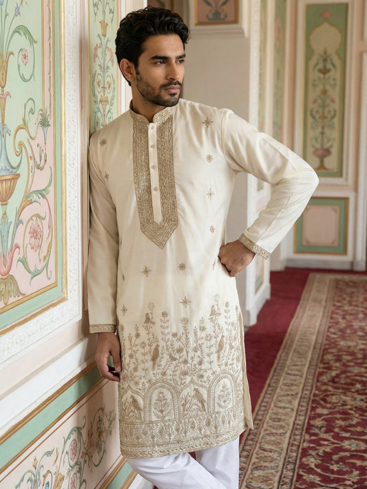Luxury Festive Ethnic Kurta for Men ( 65KO 5503White S ) [FF] [H-10]