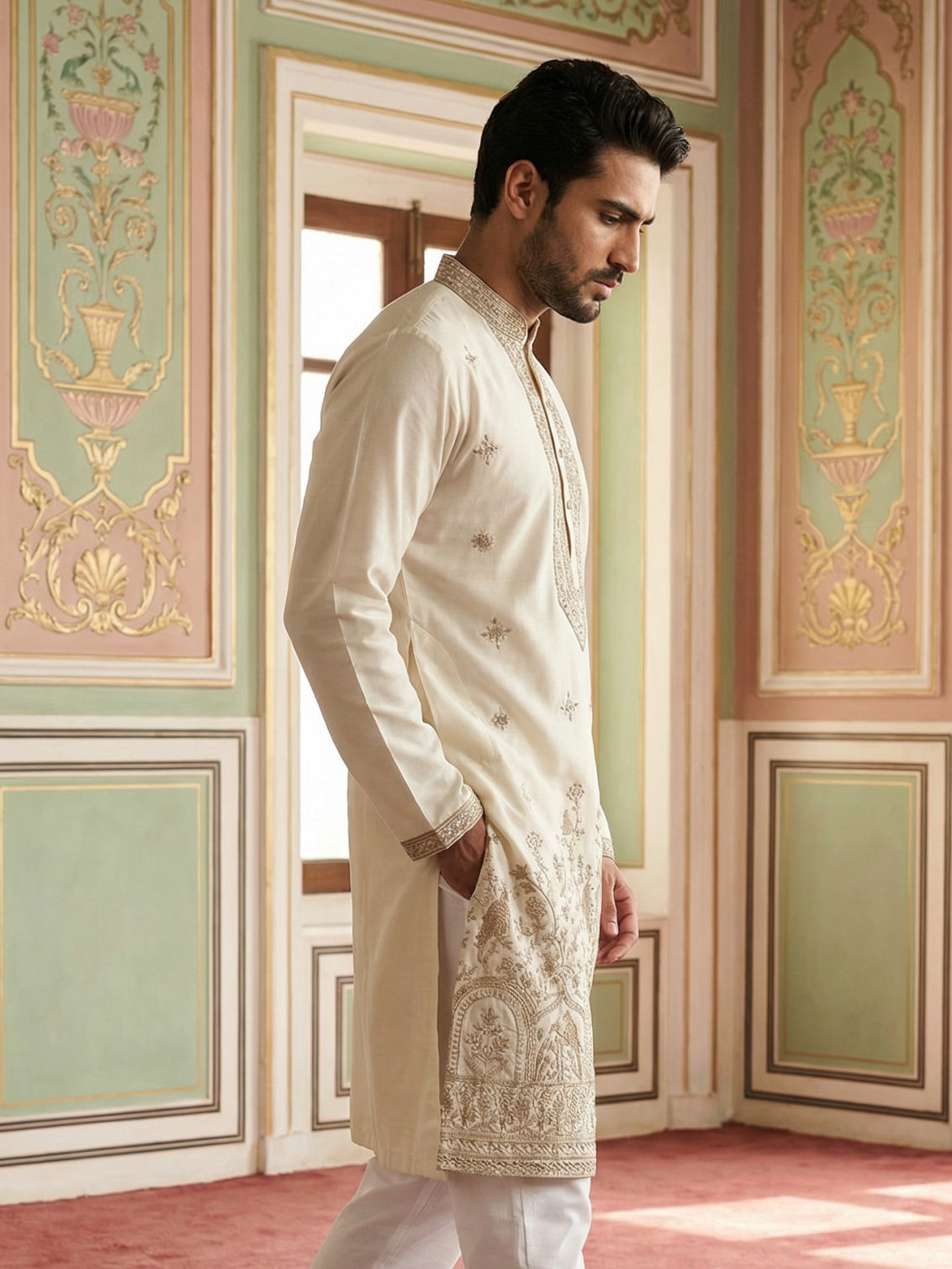 Luxury Festive Ethnic Kurta for Men ( 65KO 5503White S ) [FF] [H-10]
