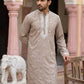Men Japanese Imported Beige Embroidered Kurta