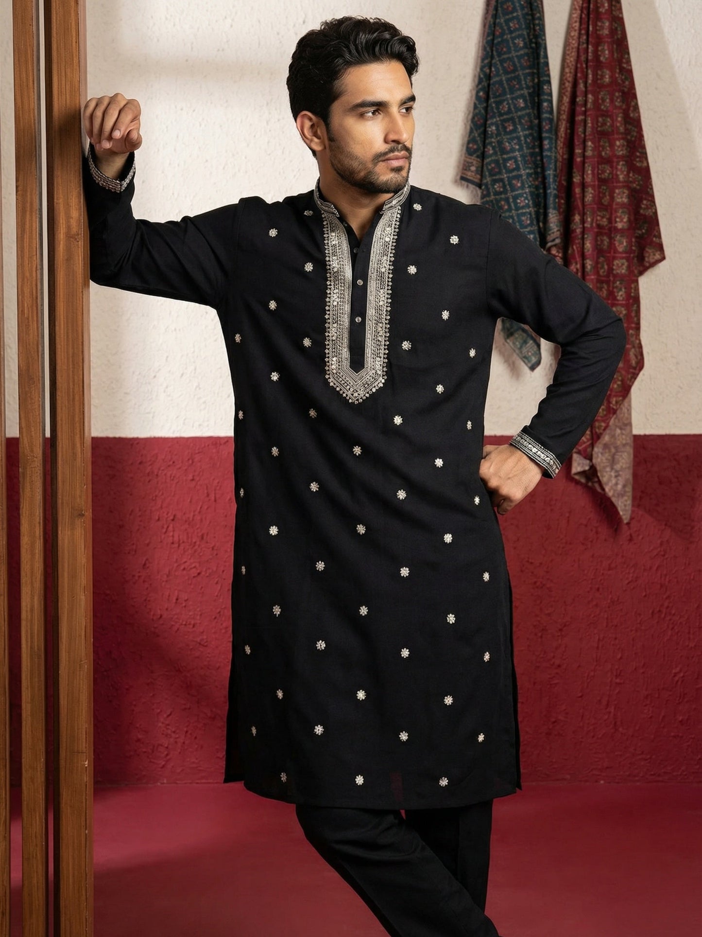 Men Ethnic Black Embroidered Kurta ( 65KO 5504Black S ) [FF] [B-5]