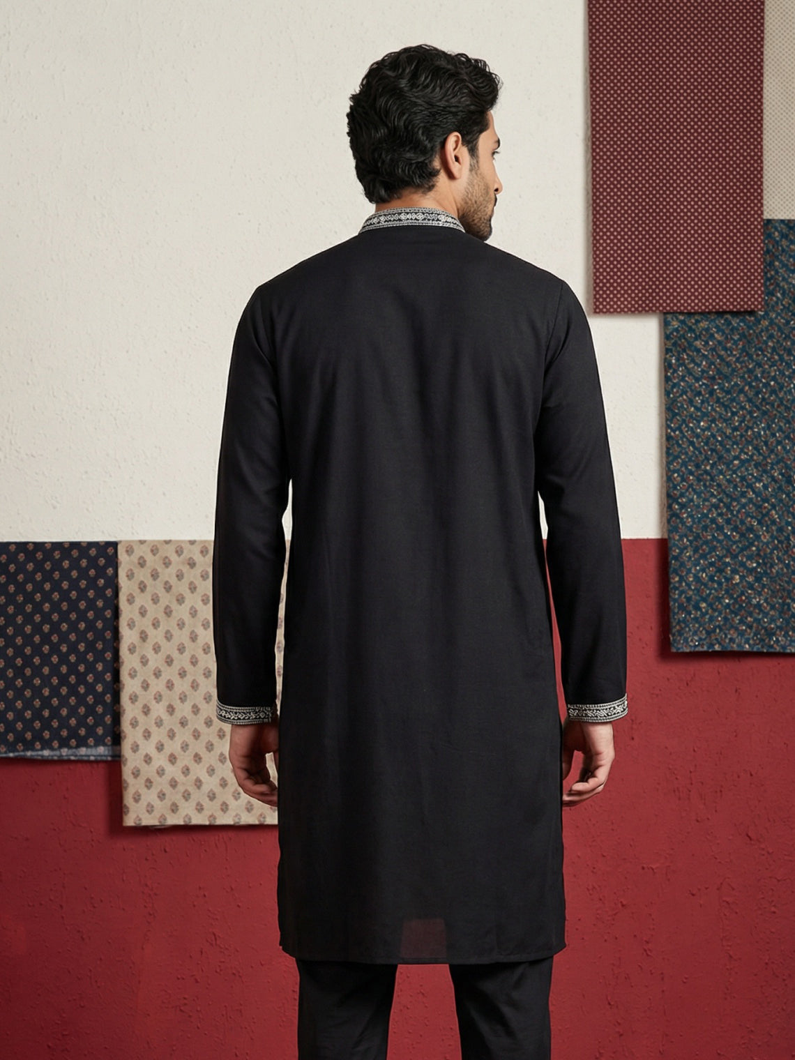 Men Ethnic Black Embroidered Kurta ( 65KO 5504Black S ) [FF] [B-5]