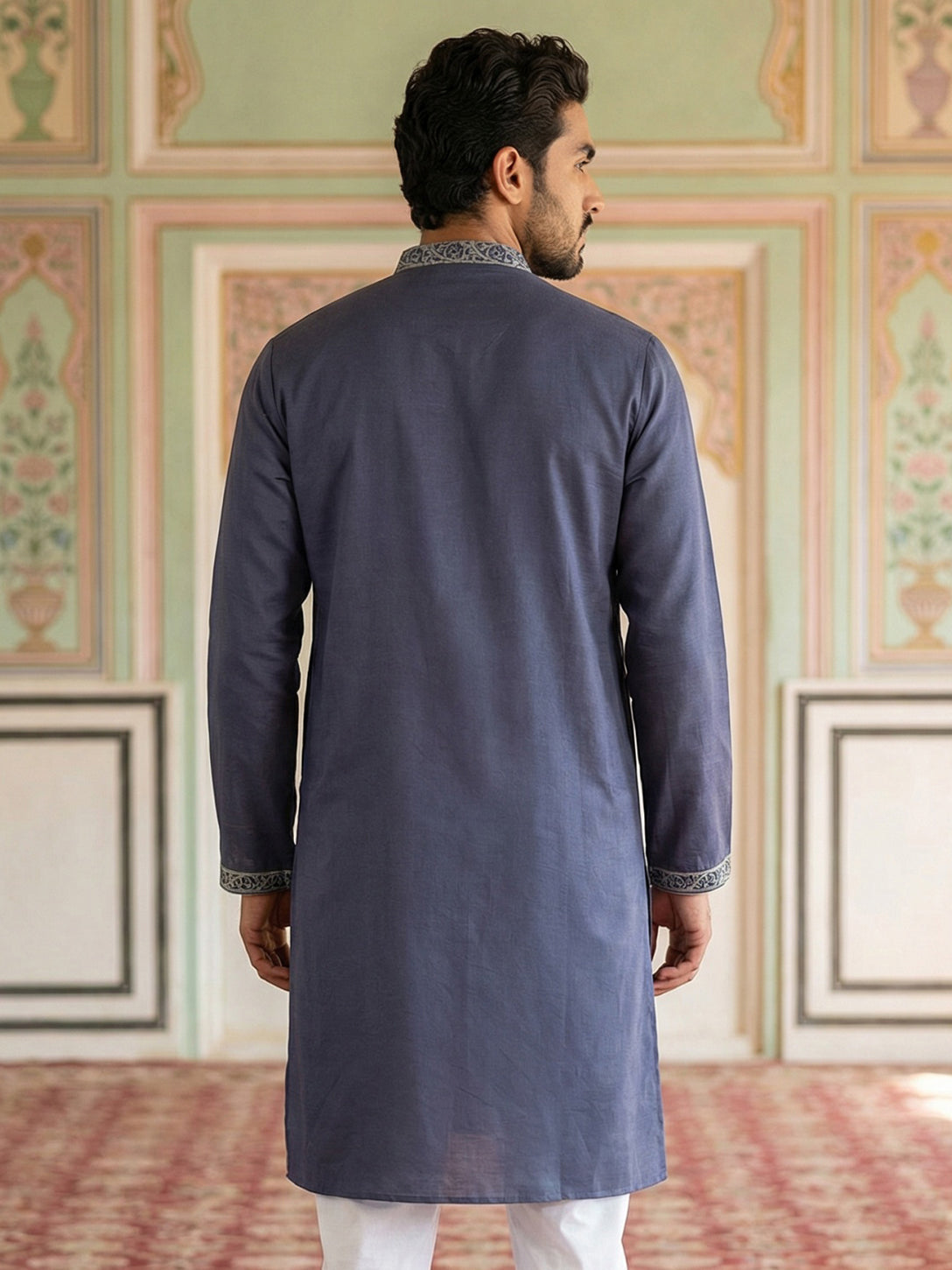 Men Festive Embroidered Straight Kurta ( 65KO 5505Blue ) [FF] [H-10]