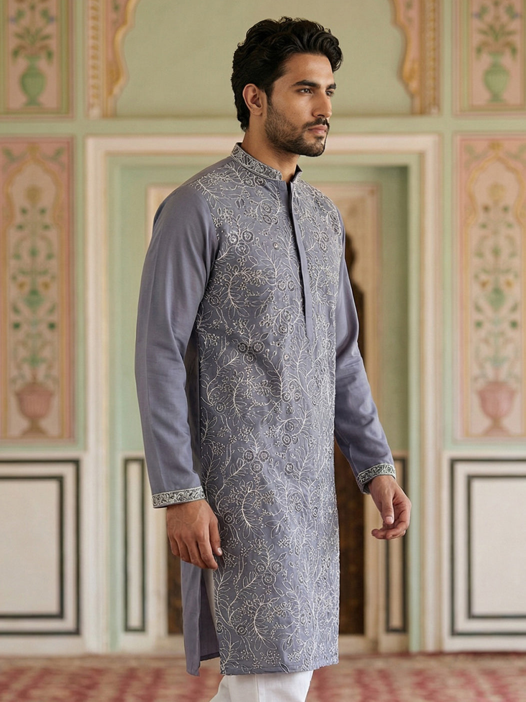 Men Festive Embroidered Straight Kurta ( 65KO 5505Blue ) [FF] [H-10]