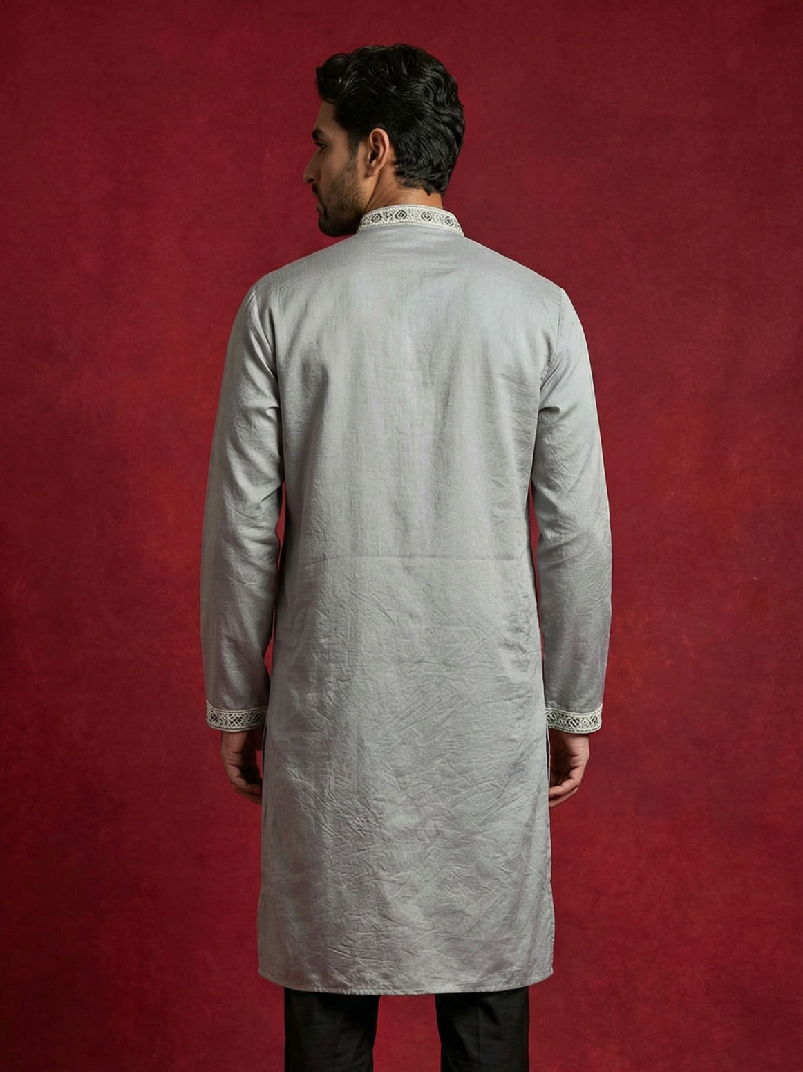 Men Festive Grey Embroidered Straight Kurta ( 65KO 5505Grey S ) [FF] [H-10]