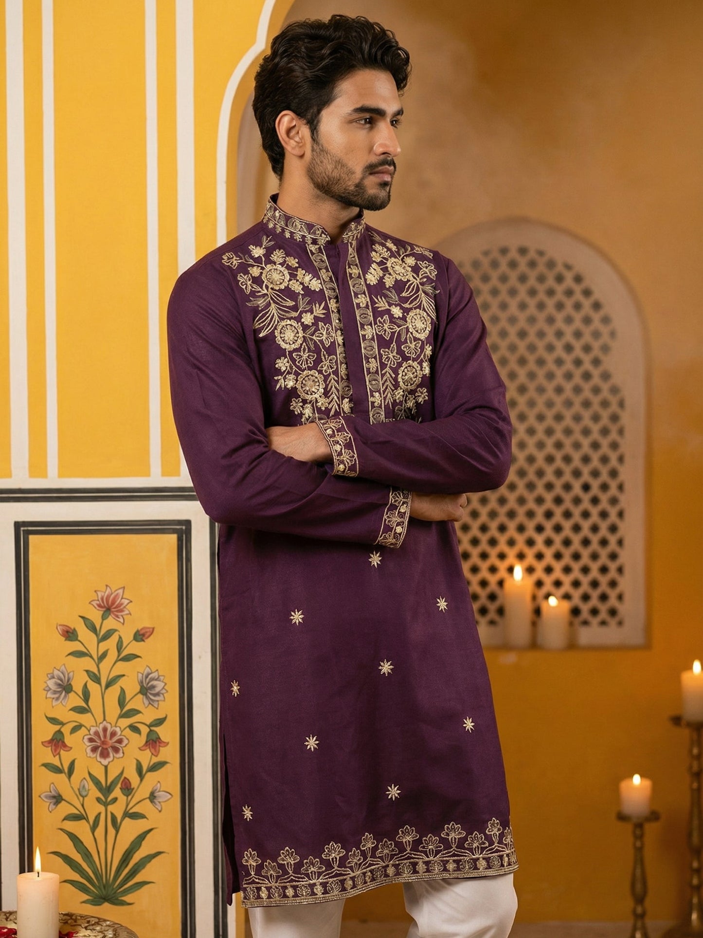 Purple Embroidered Cotton Blend Kurta ( 65KO 5508Purple ) [FF] [B-12]