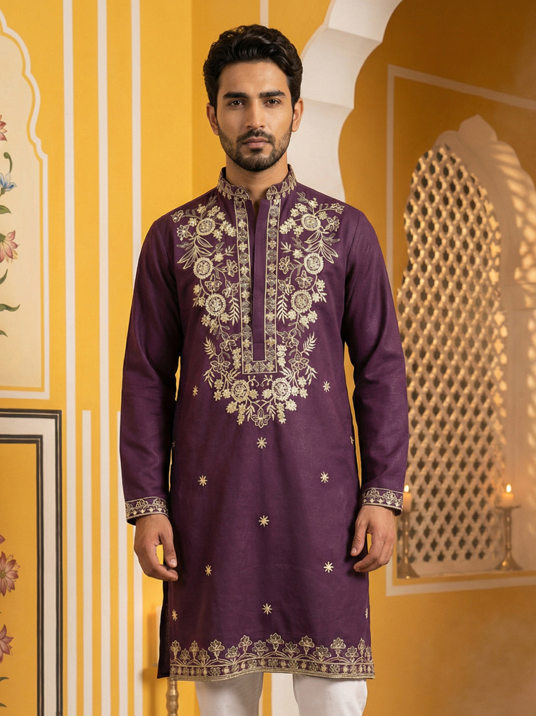 Purple Embroidered Cotton Blend Kurta ( 65KO 5508Purple ) [FF] [B-12]