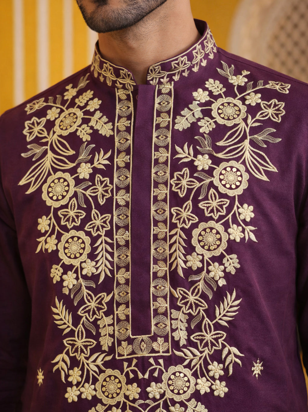 Purple Embroidered Cotton Blend Kurta ( 65KO 5508Purple ) [FF] [B-12]