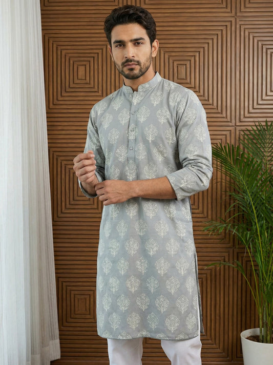 Men’s Cotton Blend Ethnic Printed Kurta ( 65KO 5510Grey ) [FF] [N-13]