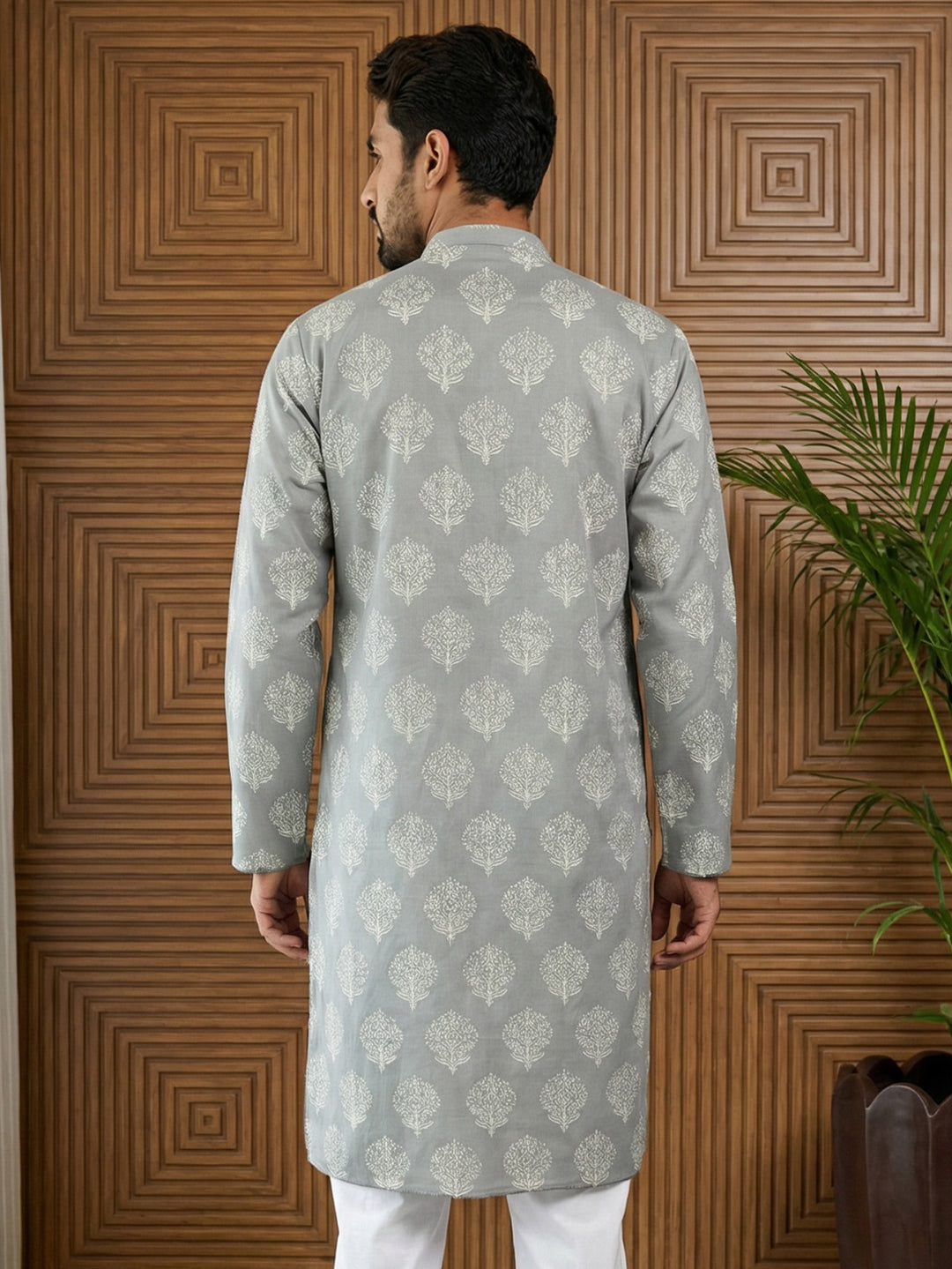 Men’s Cotton Blend Ethnic Printed Kurta ( 65KO 5510Grey ) [FF] [N-13]