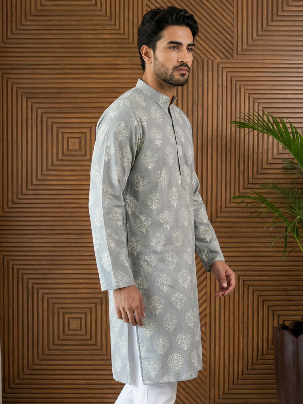 Men’s Cotton Blend Ethnic Printed Kurta ( 65KO 5510Grey ) [FF] [N-13]