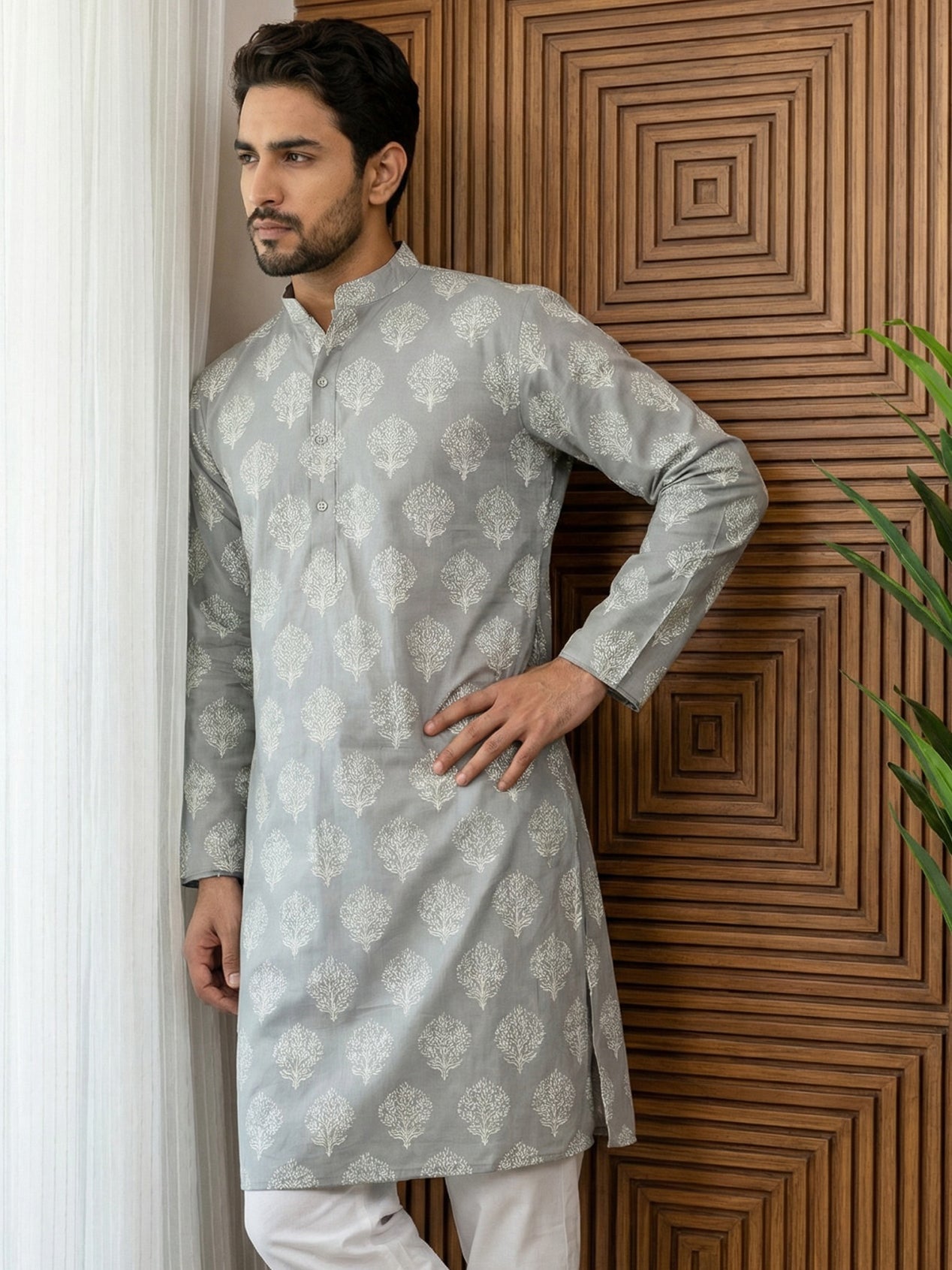 Men’s Cotton Blend Ethnic Printed Kurta ( 65KO 5510Grey ) [FF] [N-13]