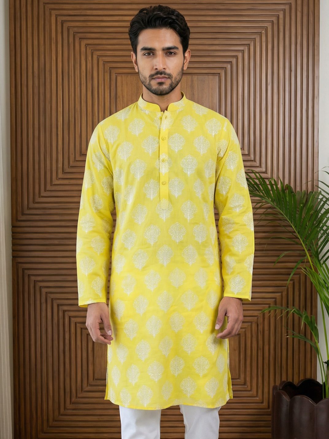 Men’s Cotton Blend Ethnic Printed Kurta ( 65KO 5510Lemon ) [FF] [N-13]