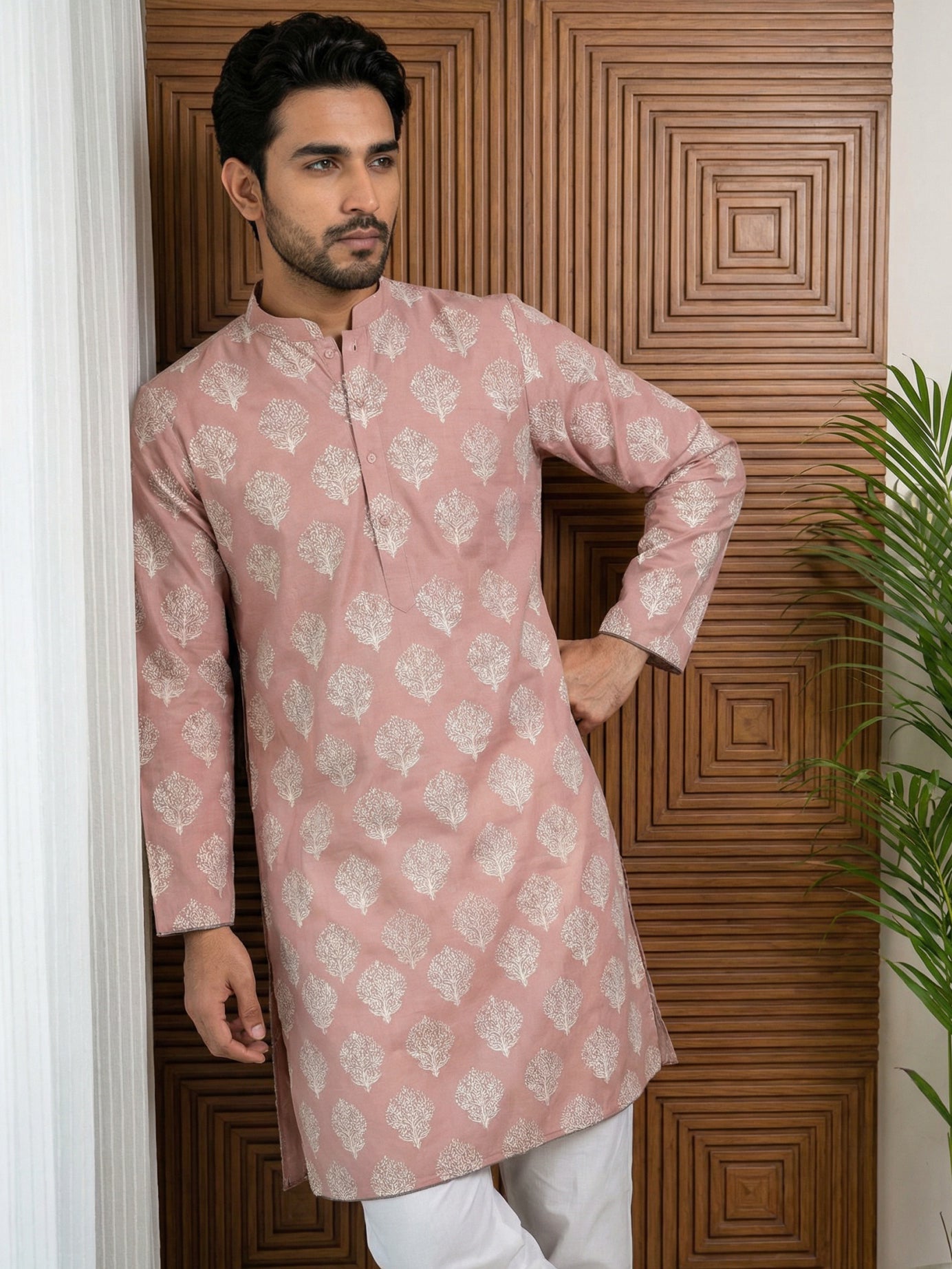 Men’s Cotton Blend Ethnic Printed Kurta ( 65KO 5510Peach ) [FF] [N-13]