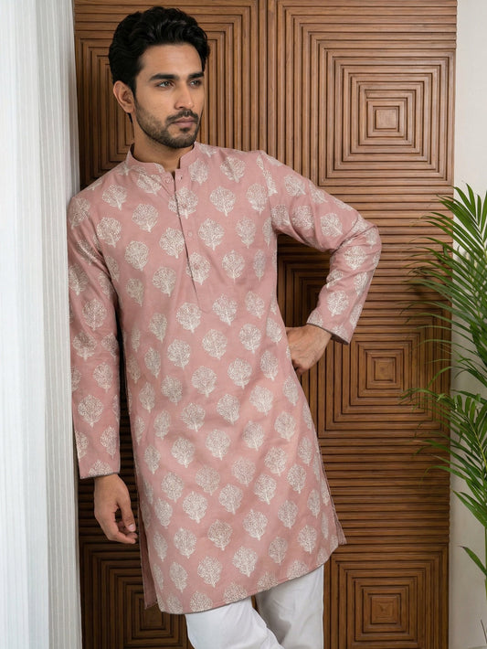 Men’s Cotton Blend Ethnic Printed Kurta ( 65KO 5510Peach ) [FF] [N-13]
